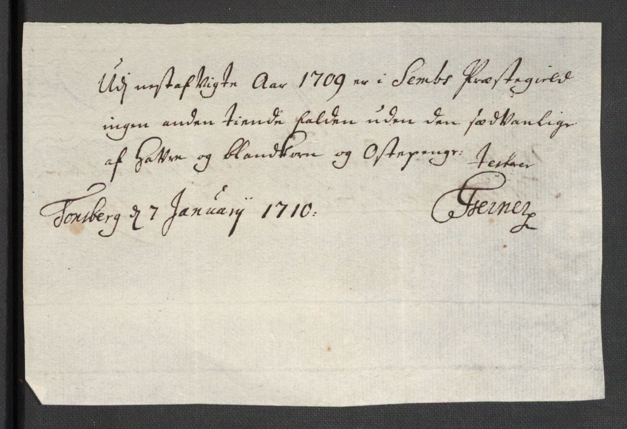 Rentekammeret inntil 1814, Reviderte regnskaper, Fogderegnskap, AV/RA-EA-4092/R32/L1874: Fogderegnskap Jarlsberg grevskap, 1709, s. 163