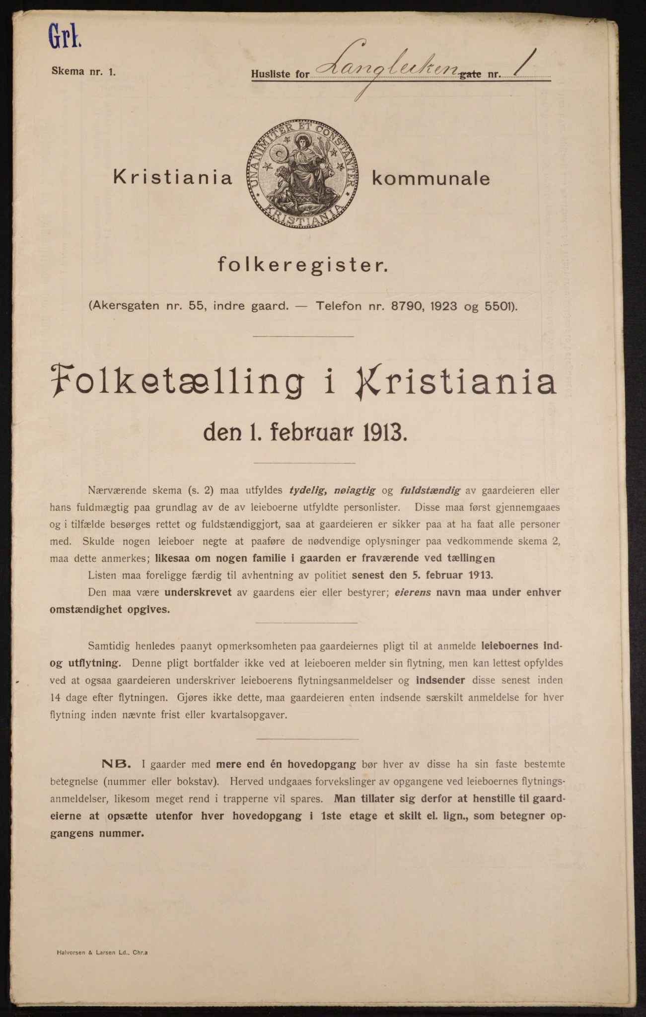 OBA, Kommunal folketelling 1.2.1913 for Kristiania, 1913, s. 56674