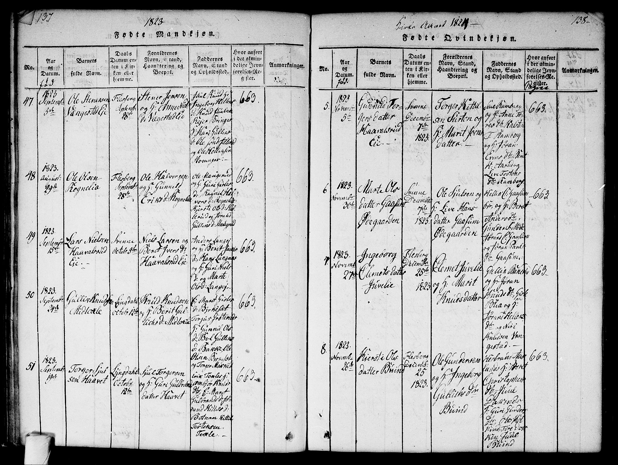 Flesberg kirkebøker, AV/SAKO-A-18/G/Ga/L0001: Klokkerbok nr. I 1, 1816-1834, s. 137-138