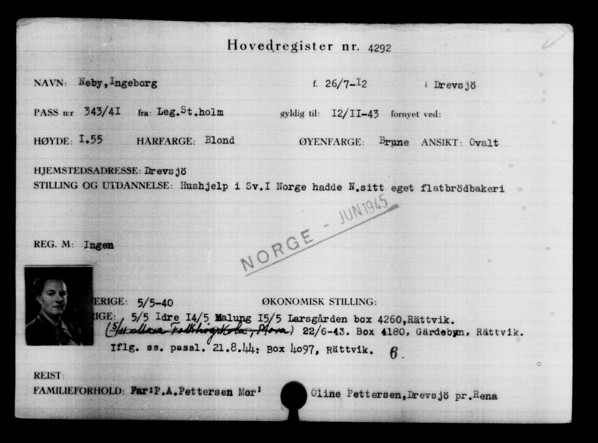 Utenriksstasjonene, Legasjonen i Stockholm, Flyktningkontoret, AV/RA-S-6753/V/Va/L0004: Kjesäterkartoteket, flyktninger med registreringsnr. 3496-6610, 1940-1945, s. 964