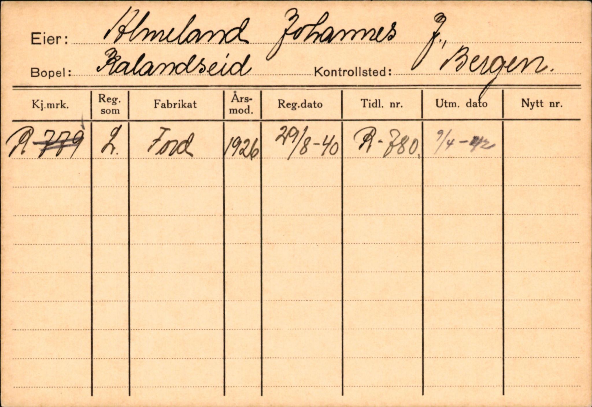 Statens vegvesen, Hordaland vegkontor, AV/SAB-A-5201/2/Ha/L0001: R-eierkort A, 1920-1971, s. 458