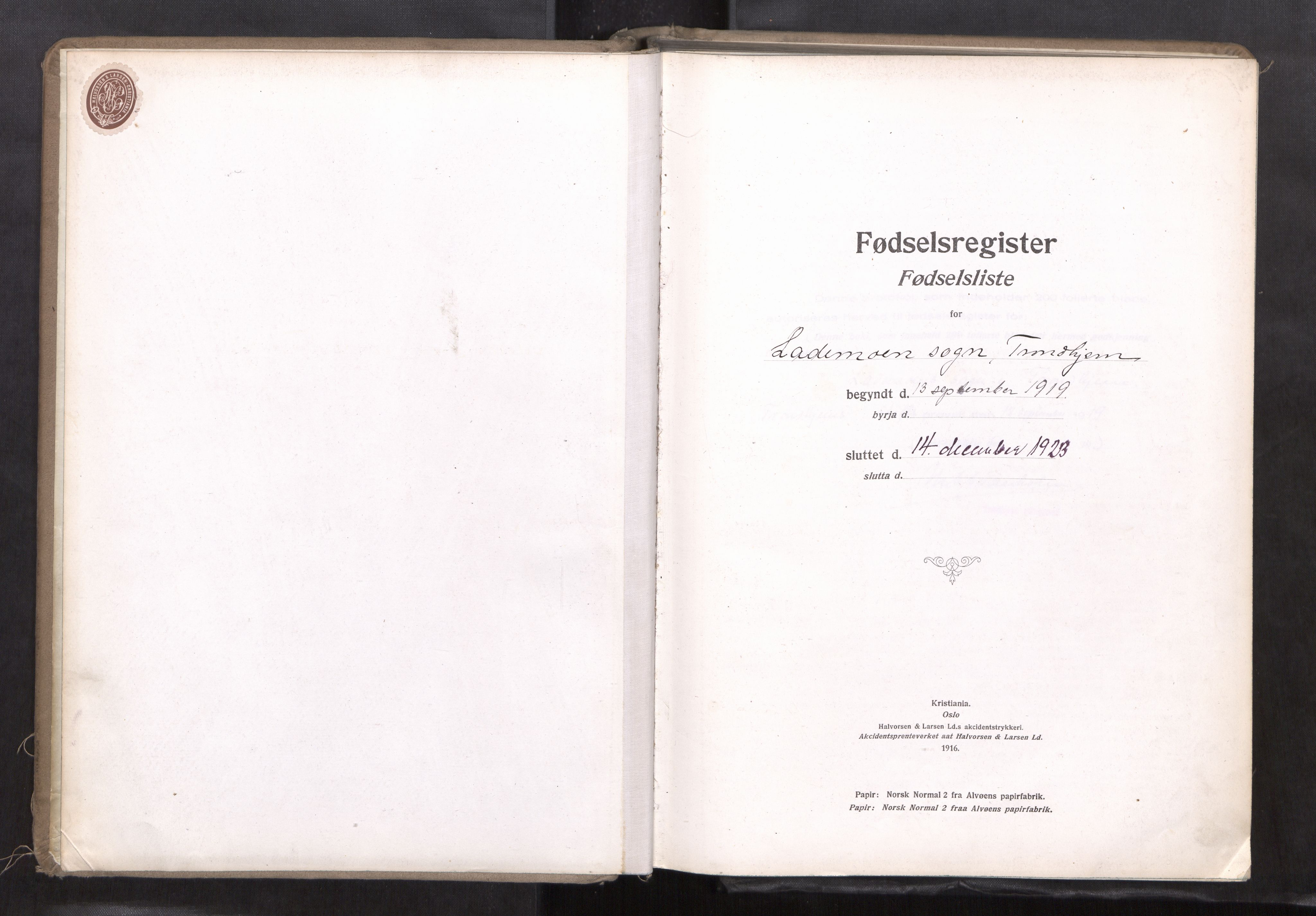 Ministerialprotokoller, klokkerbøker og fødselsregistre - Sør-Trøndelag, AV/SAT-A-1456/605/L0266: Fødselsregister nr. 605---, 1919-1923