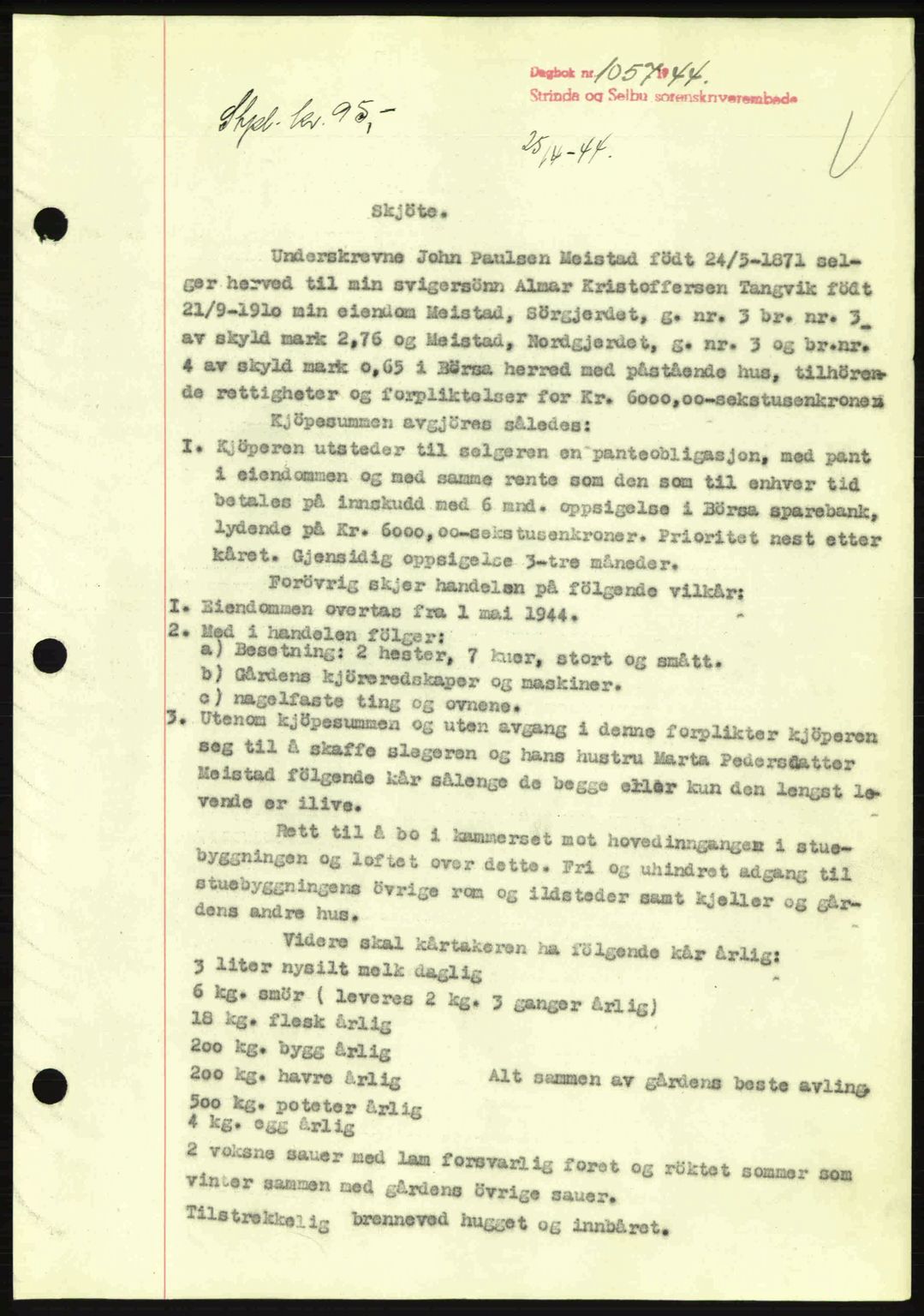 Strinda og Selbu sorenskriveri, SAT/A-0015/2/2C: Pantebok nr. A9, 1944-1945, Dagboknr: 1057/1944
