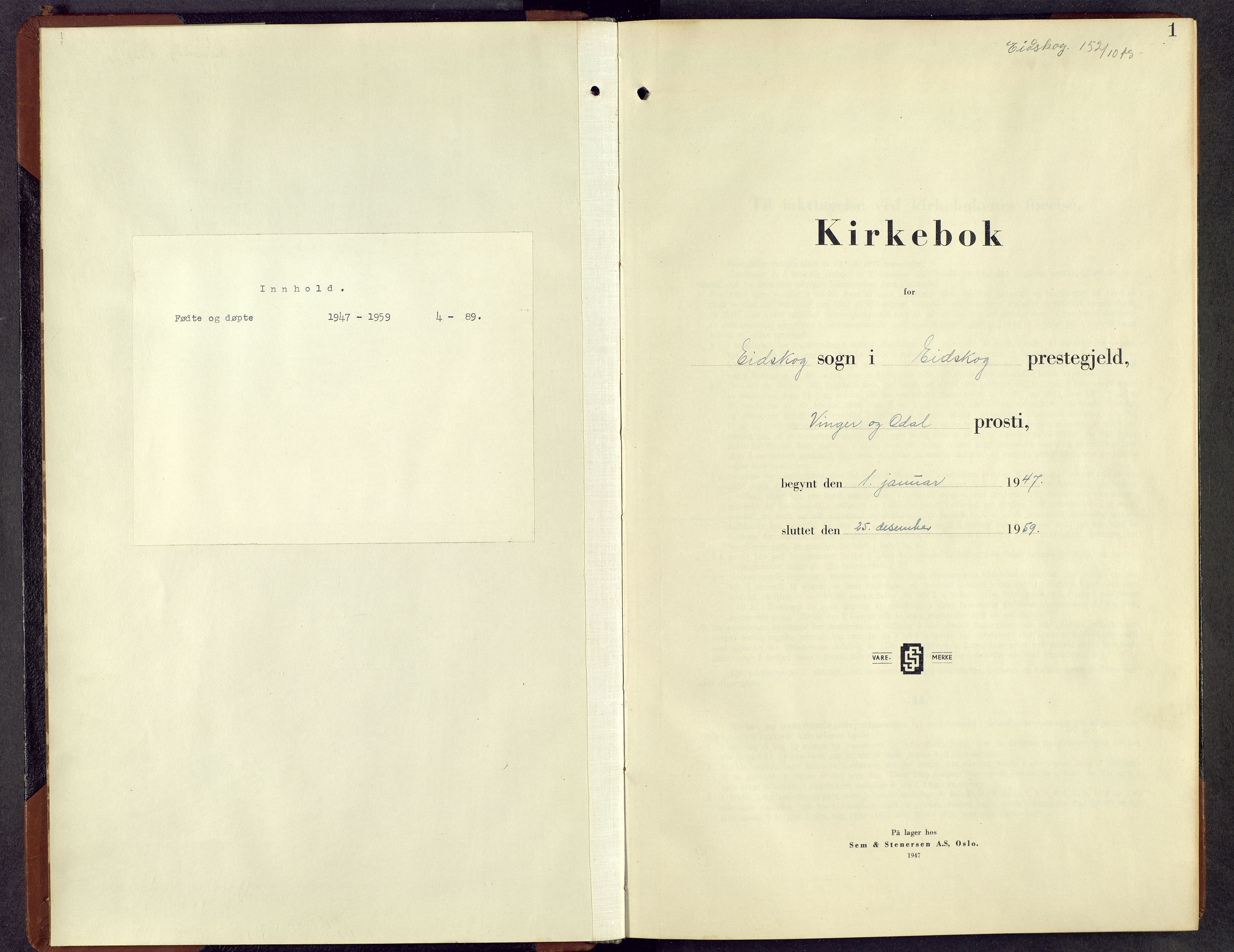 Eidskog prestekontor, SAH/PREST-026/H/Ha/Hab/L0009: Klokkerbok nr. 9, 1947-1959, s. 1