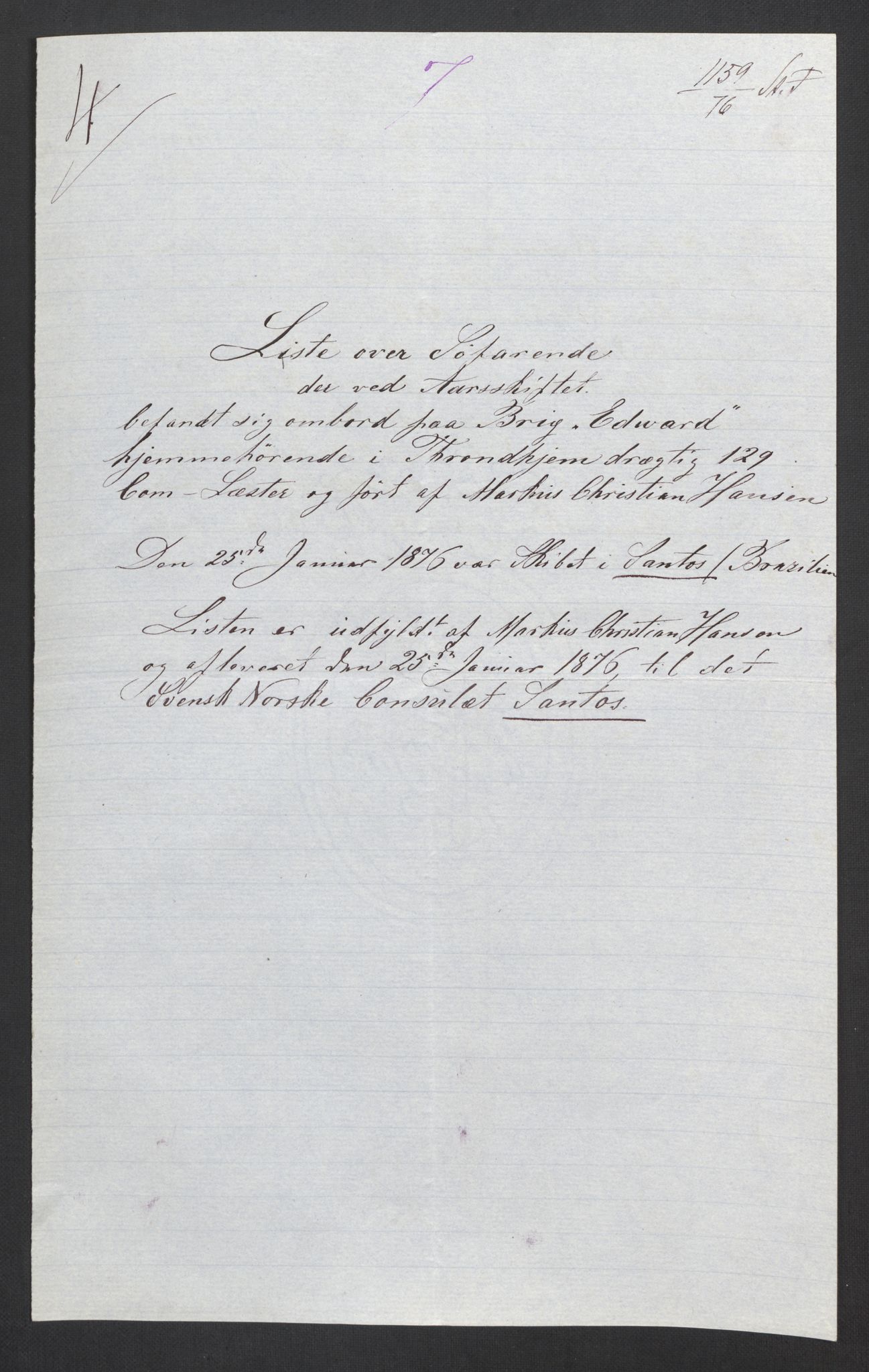 RA, Folketelling 1875, skipslister: Skip i utenrikske havner, hjemmehørende i 1) byer og ladesteder, Grimstad - Tromsø, 2) landdistrikter, 1875, s. 1081