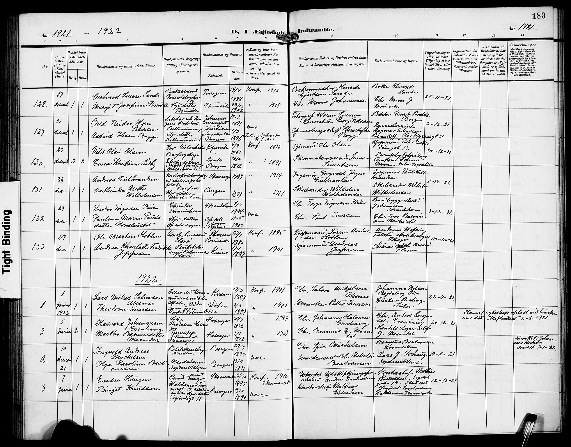 Domkirken sokneprestembete, AV/SAB-A-74801/H/Hab/L0033: Klokkerbok nr. D 5, 1907-1924, s. 183