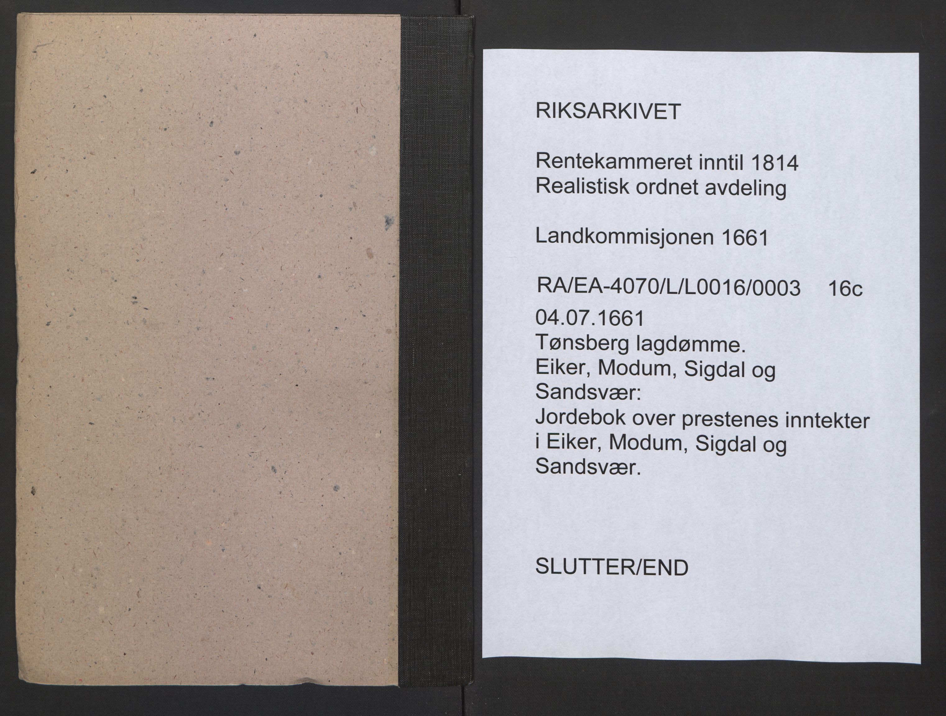 Rentekammeret inntil 1814, Realistisk ordnet avdeling, AV/RA-EA-4070/L/L0016/0003: Tønsberg lagdømme. Eiker, Modum, Sigdal og Sandsvær: / Jordebok over prestenes inntekter i Eiker, Modum, Sigdal og Sandsvær, 1661