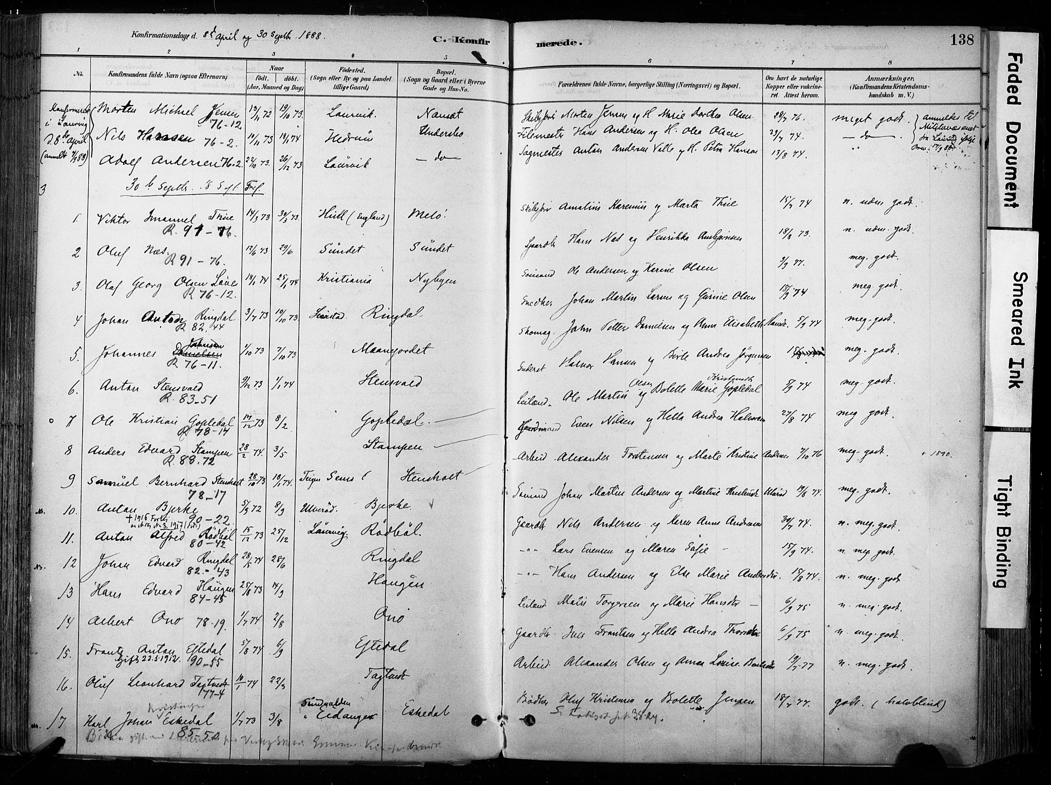 Hedrum kirkebøker, AV/SAKO-A-344/F/Fa/L0009: Ministerialbok nr. I 9, 1881-1903, s. 138