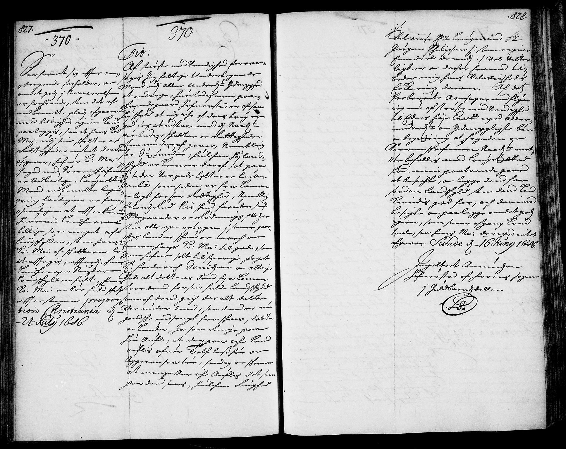 Stattholderembetet 1572-1771, AV/RA-EA-2870/Ae/L0002: Supplikasjons- og resolusjonsprotokoll, 1686, s. 827-828