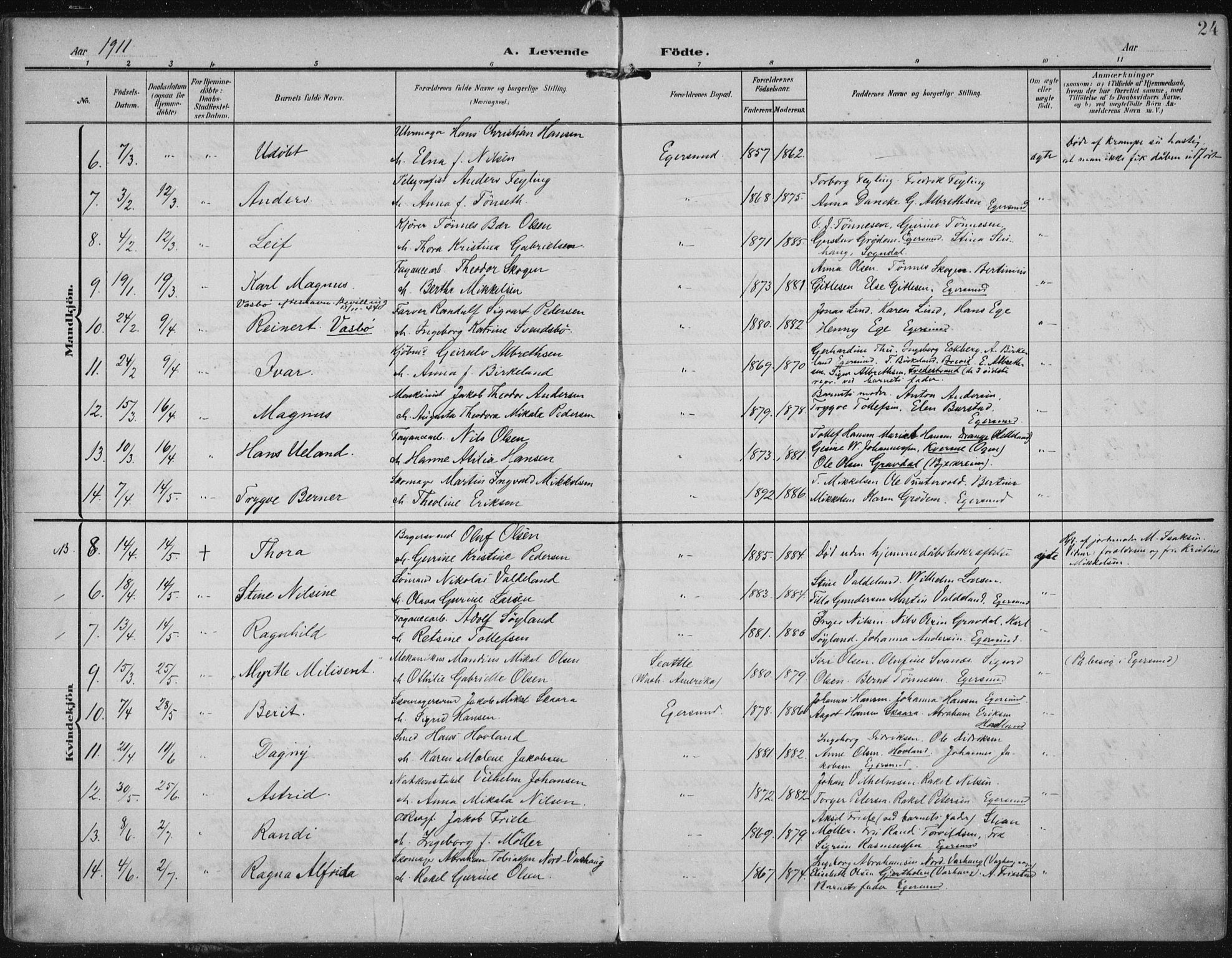 Eigersund sokneprestkontor, AV/SAST-A-101807/S08/L0022: Ministerialbok nr. A 21, 1905-1928, s. 24