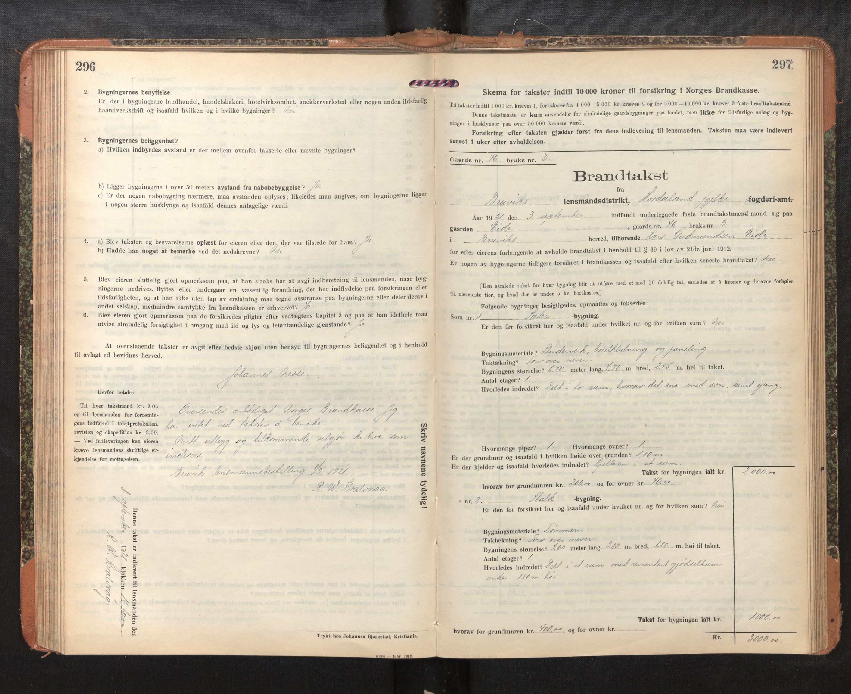 Lensmannen i Bruvik, AV/SAB-A-31301/0012/L0009: Branntakstprotokoll, skjematakst, 1918-1925, s. 296-297