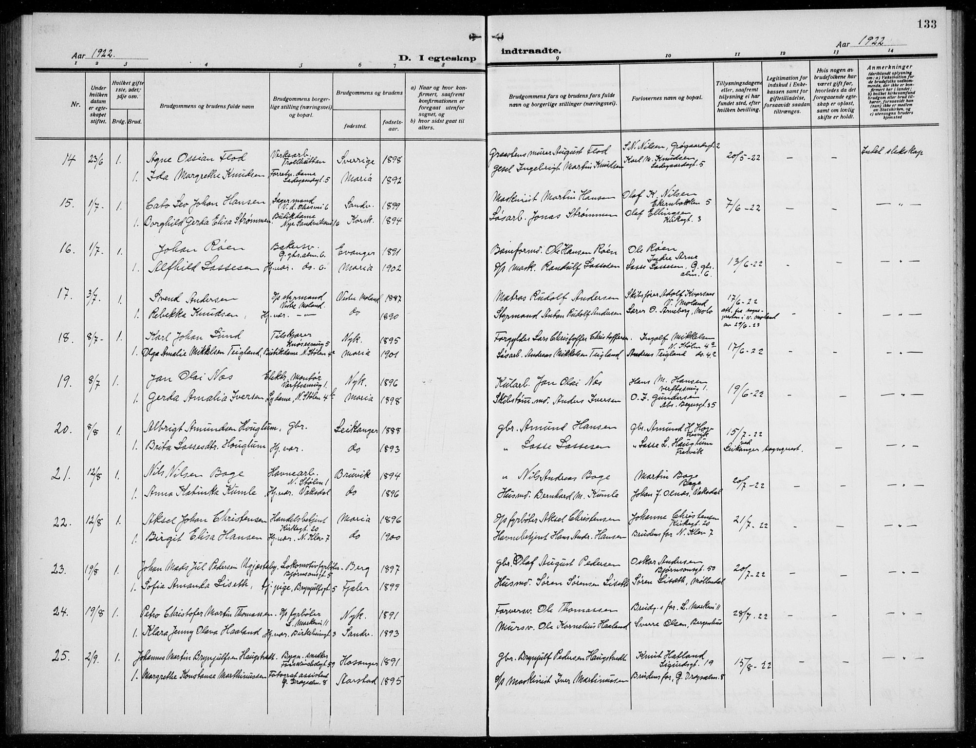 Mariakirken Sokneprestembete, AV/SAB-A-76901/H/Hab/L0010: Klokkerbok nr. A 10, 1920-1937, s. 133