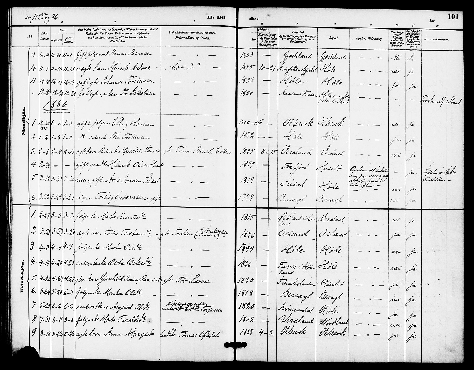 Høgsfjord sokneprestkontor, SAST/A-101624/H/Ha/Haa/L0005: Ministerialbok nr. A 5, 1885-1897, s. 101