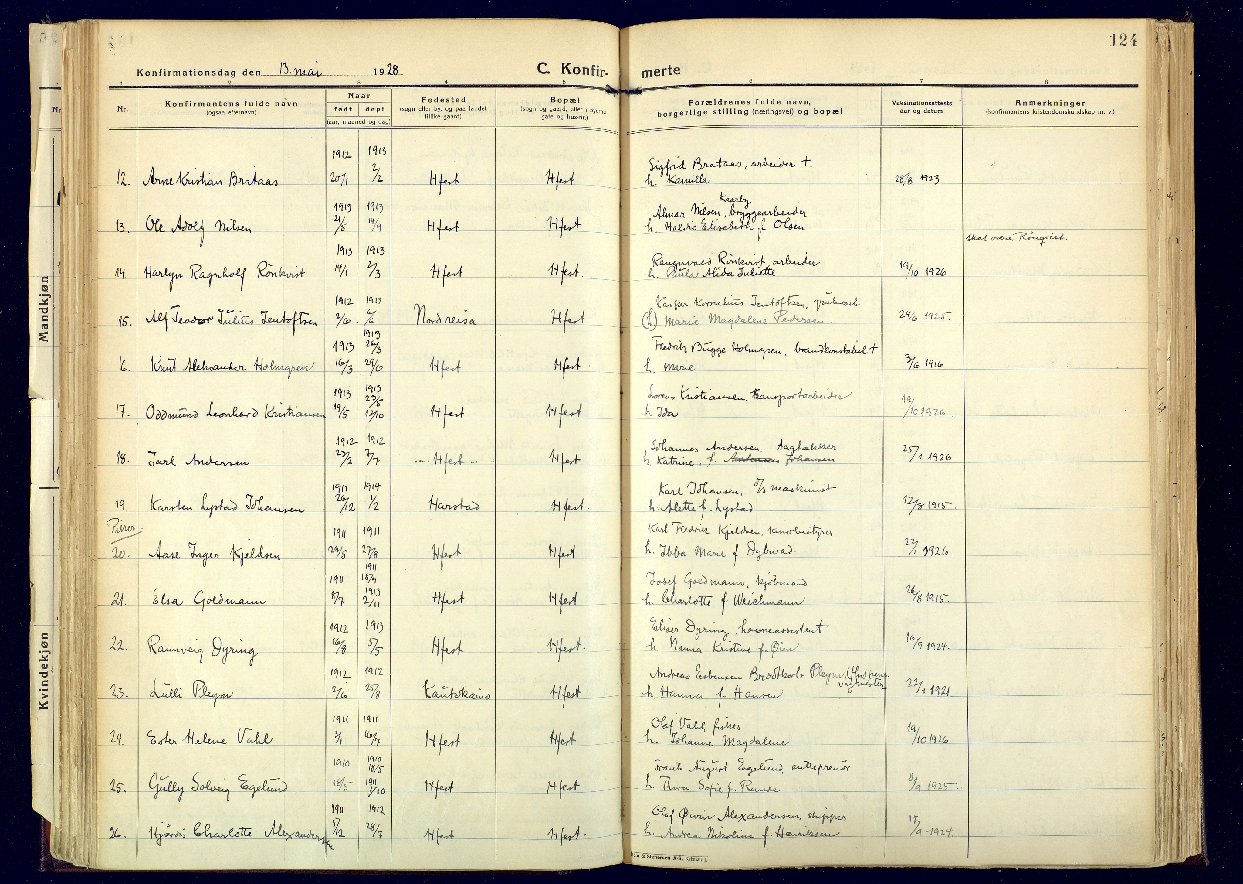 Hammerfest sokneprestkontor, SATØ/S-1347: Ministerialbok nr. 17, 1923-1933, s. 124