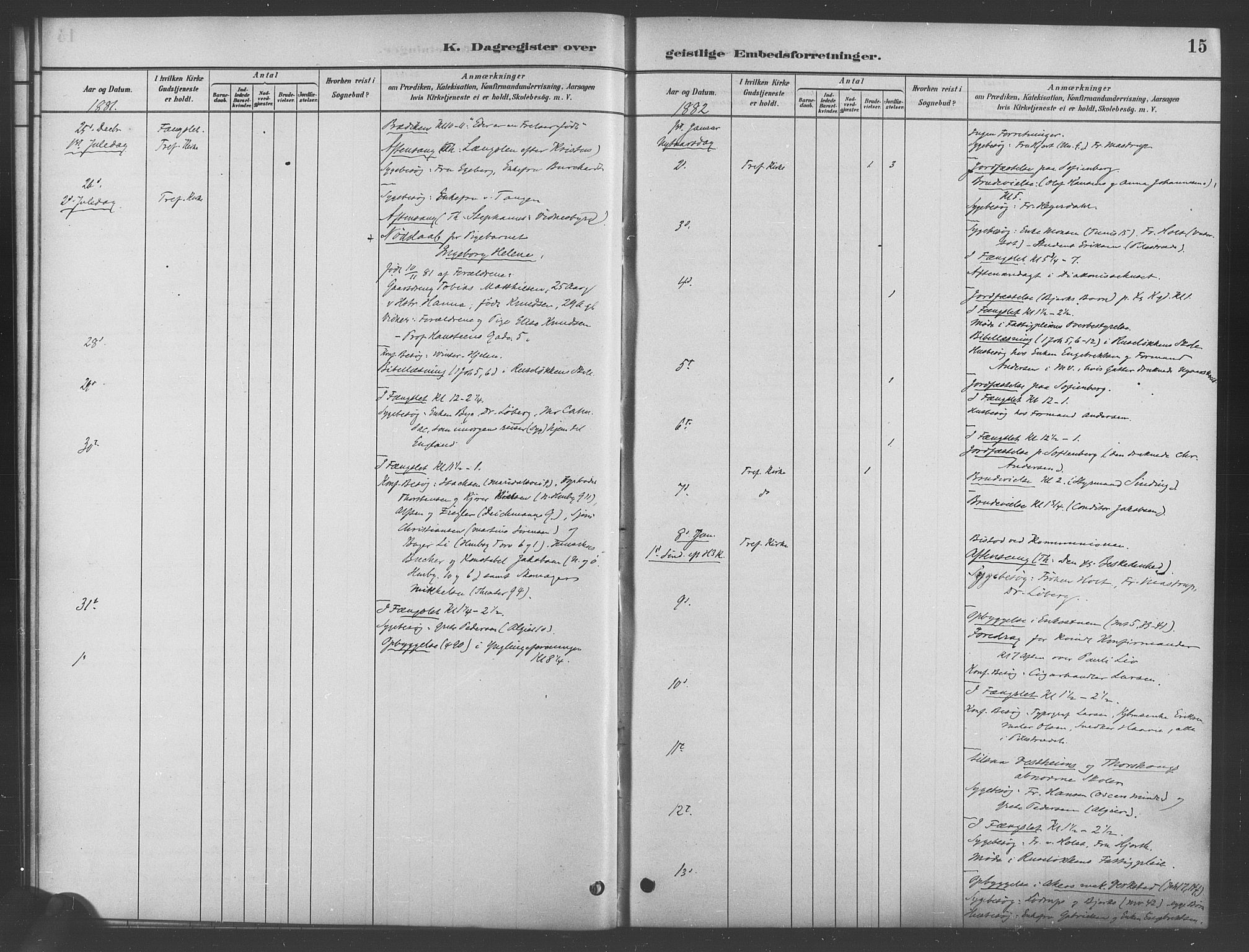 Trefoldighet prestekontor Kirkebøker, SAO/A-10882/I/Ia/L0003: Dagregister nr. 3, 1881-1901, s. 15