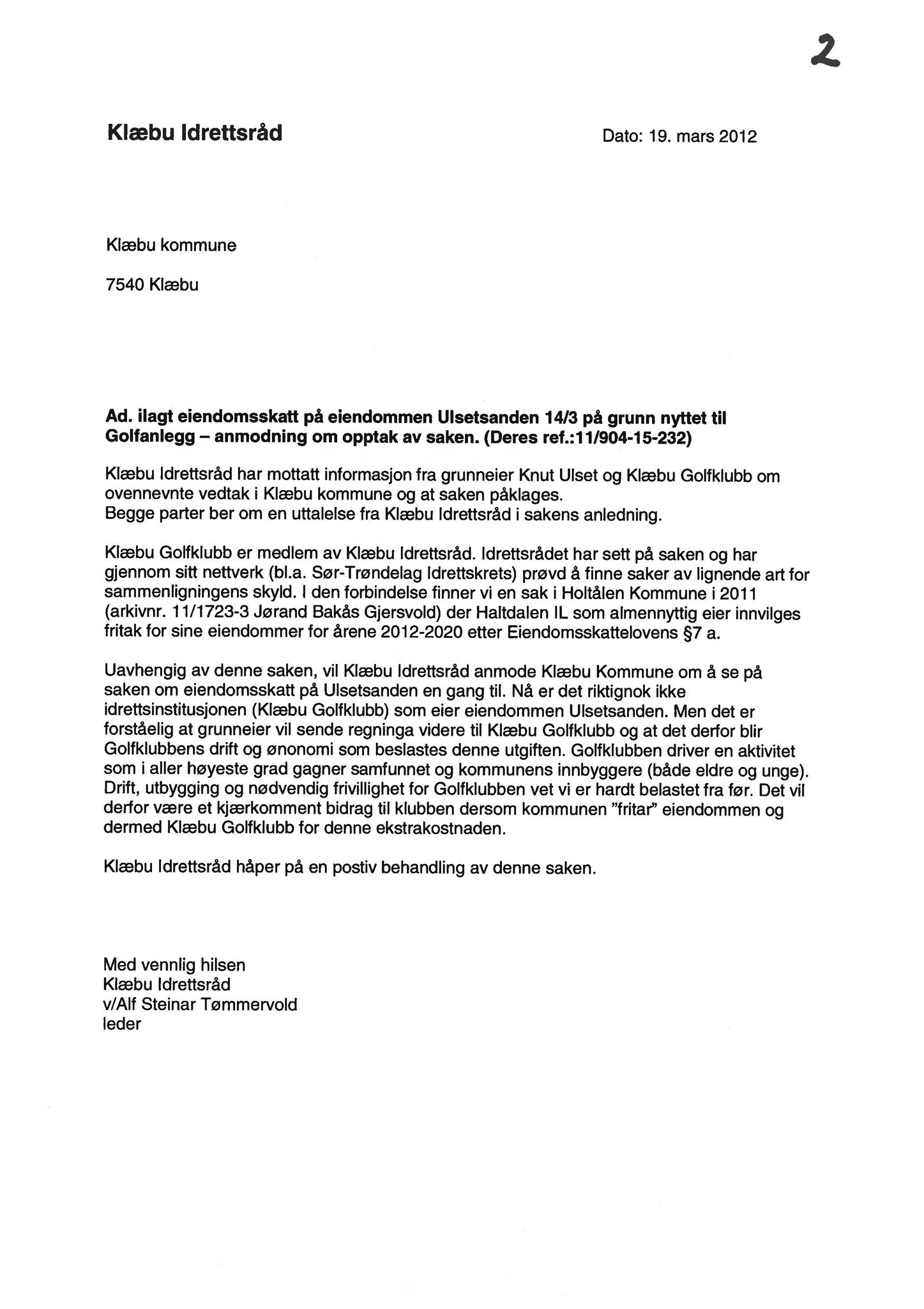 Klæbu Kommune, TRKO/KK/02-FS/L005: Formannsskapet - Møtedokumenter, 2012, s. 1207