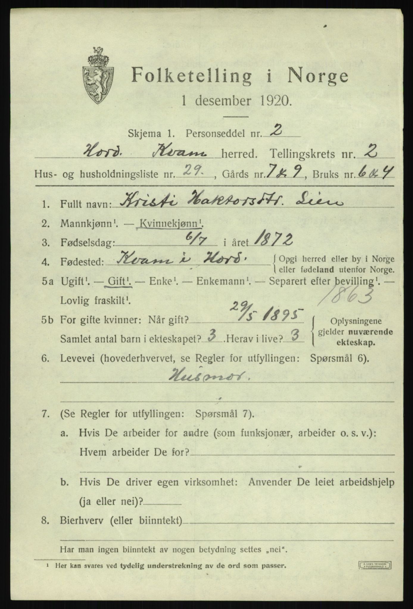 SAB, Folketelling 1920 for 1238 Kvam herred, 1920, s. 2507