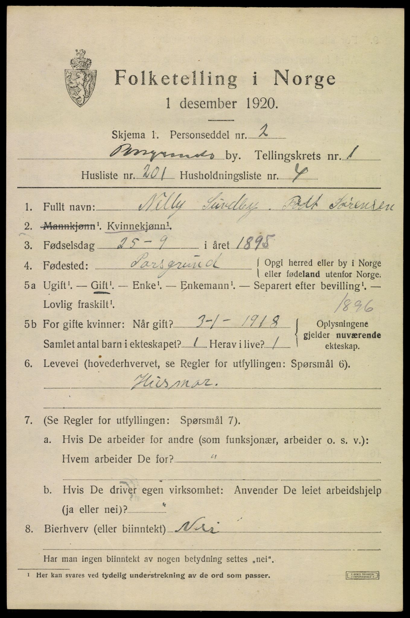 SAKO, Folketelling 1920 for 0805 Porsgrunn kjøpstad, 1920, s. 9427