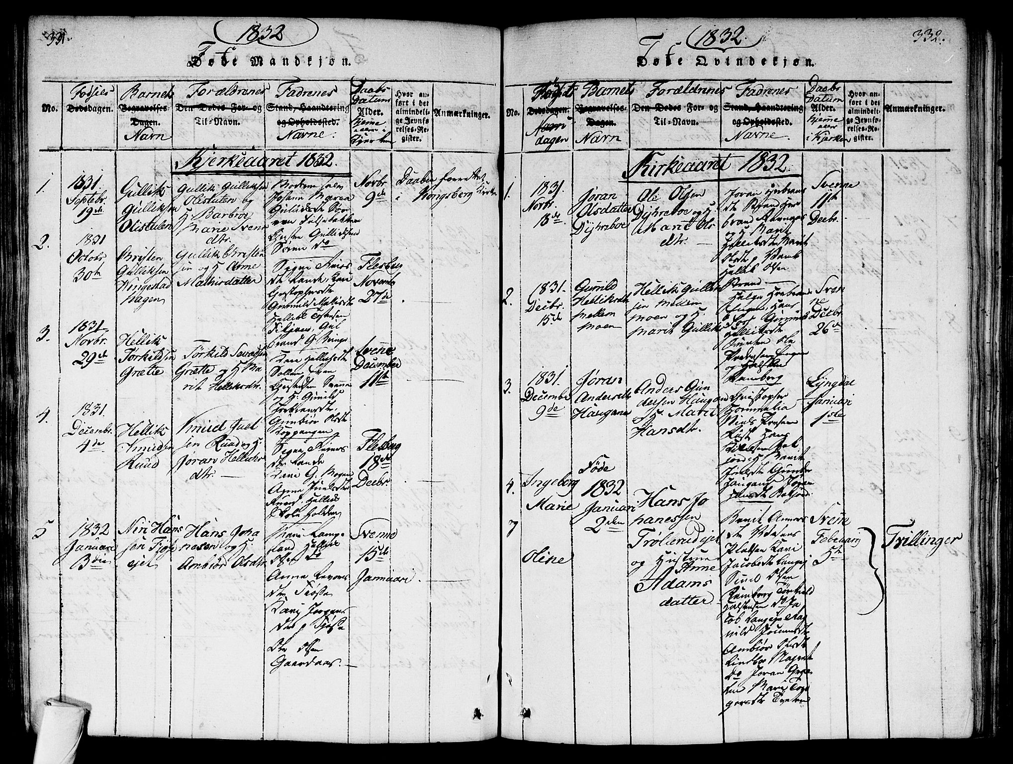 Flesberg kirkebøker, SAKO/A-18/G/Ga/L0001: Klokkerbok nr. I 1, 1816-1834, s. 331-332