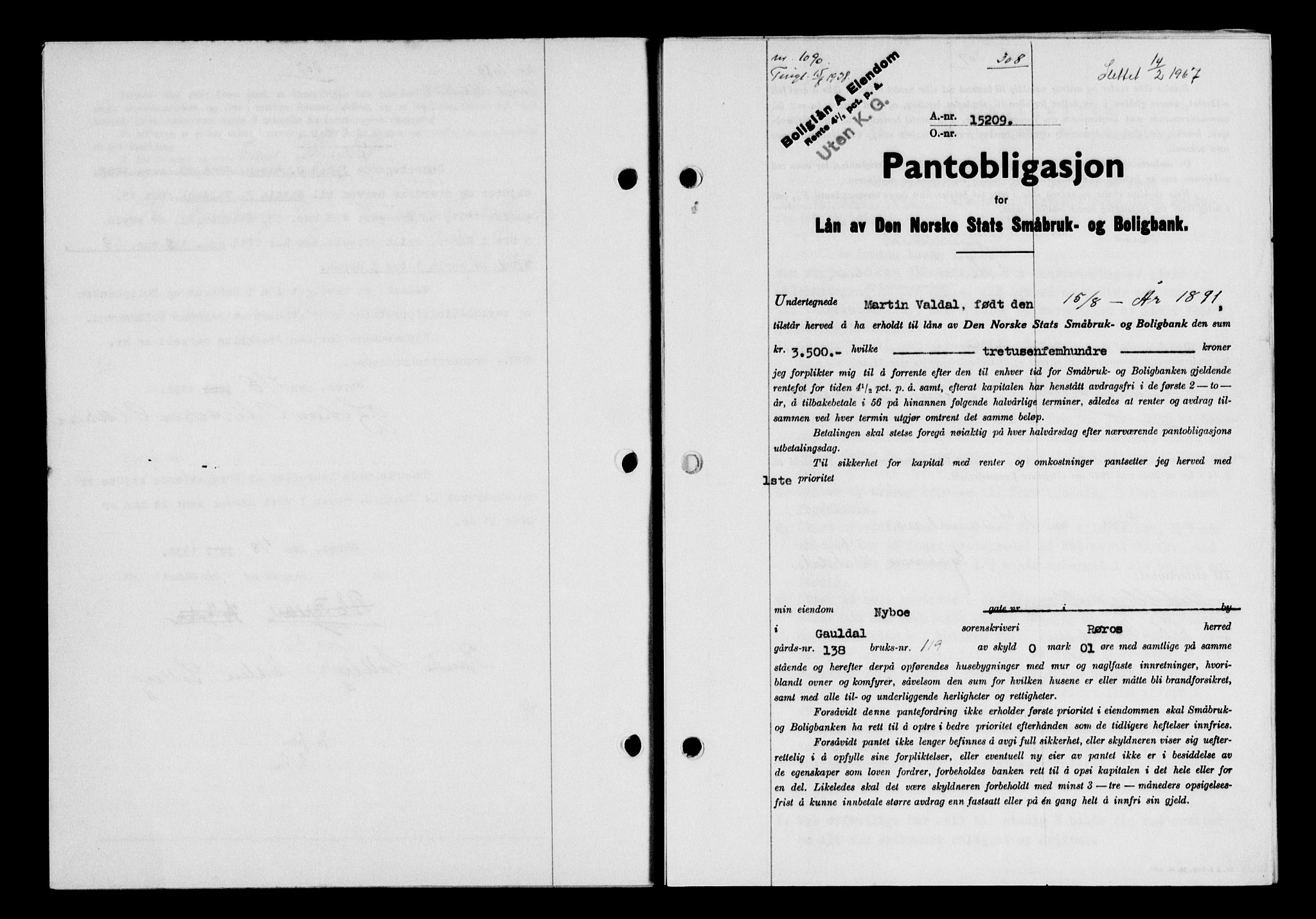 Gauldal sorenskriveri, SAT/A-0014/1/2/2C/L0049: Pantebok nr. 53, 1938-1938, Dagboknr: 1090/1938