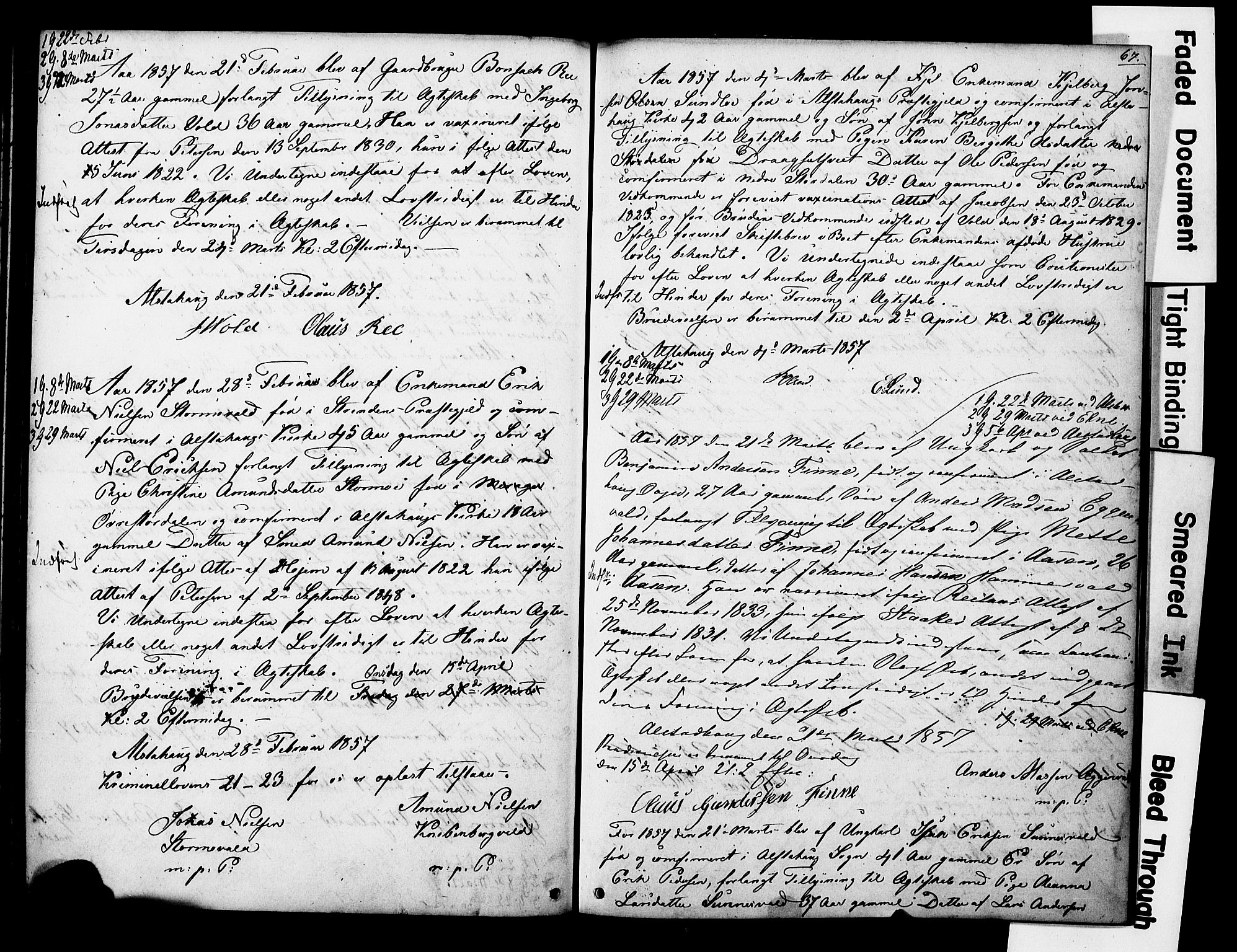 Ministerialprotokoller, klokkerbøker og fødselsregistre - Nord-Trøndelag, AV/SAT-A-1458/717/L0161: Forlovererklæringer nr. 717A11, 1850-1895, s. 67