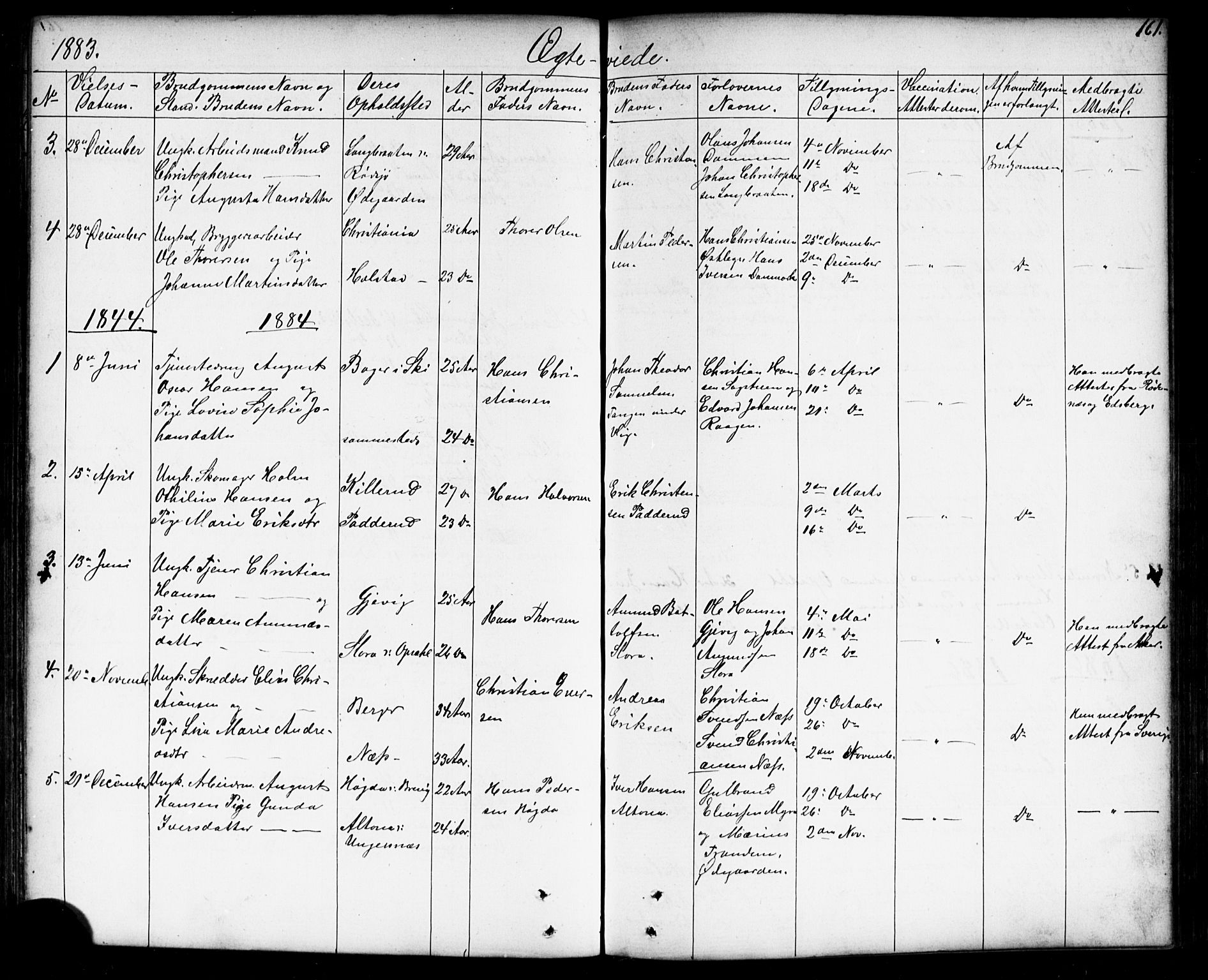 Enebakk prestekontor Kirkebøker, AV/SAO-A-10171c/G/Gb/L0001: Klokkerbok nr. II 1, 1859-1890, s. 161