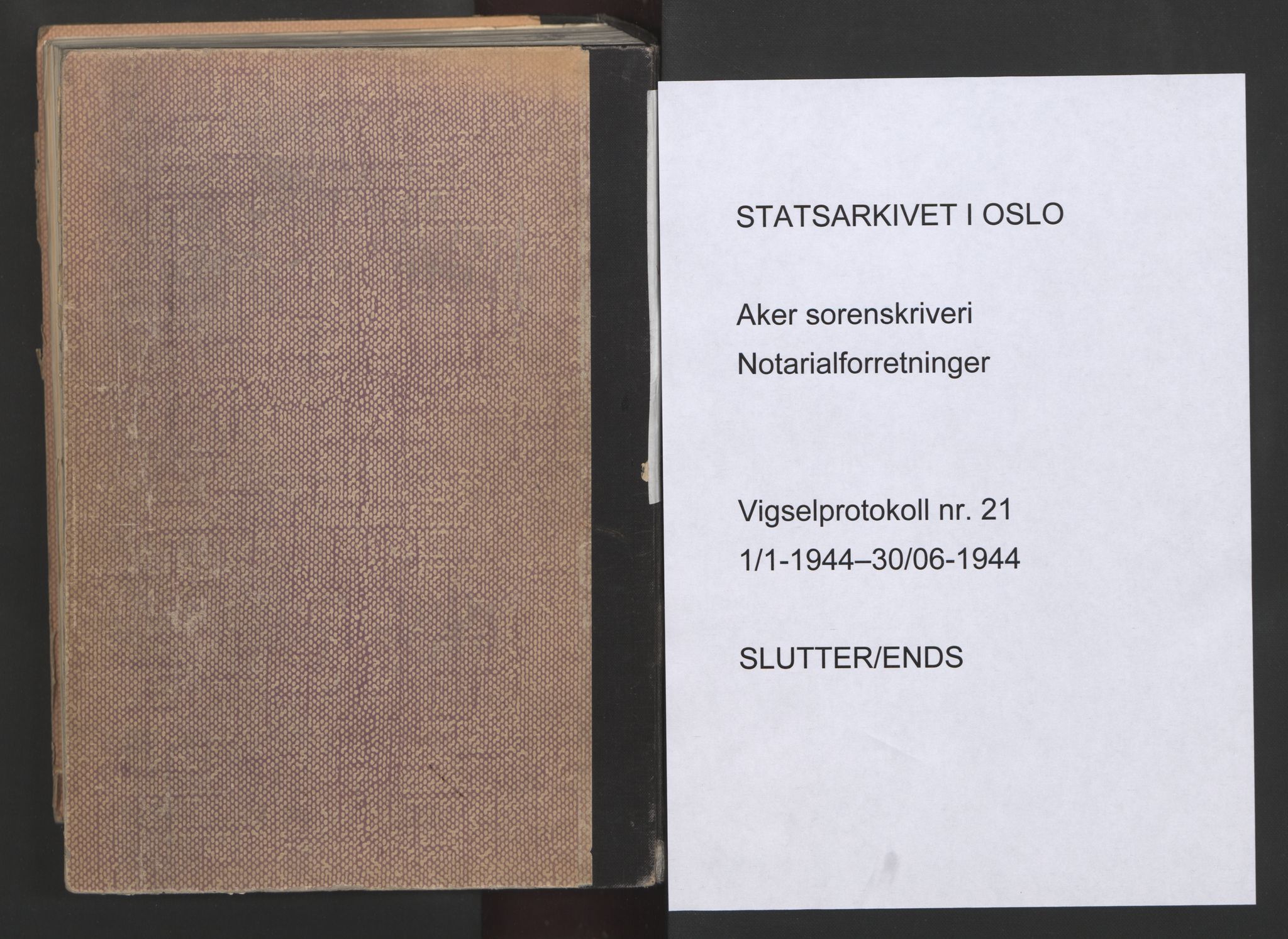 Aker sorenskriveri, SAO/A-10895/L/Lc/Lcb/L0021: Vigselprotokoll, 1944