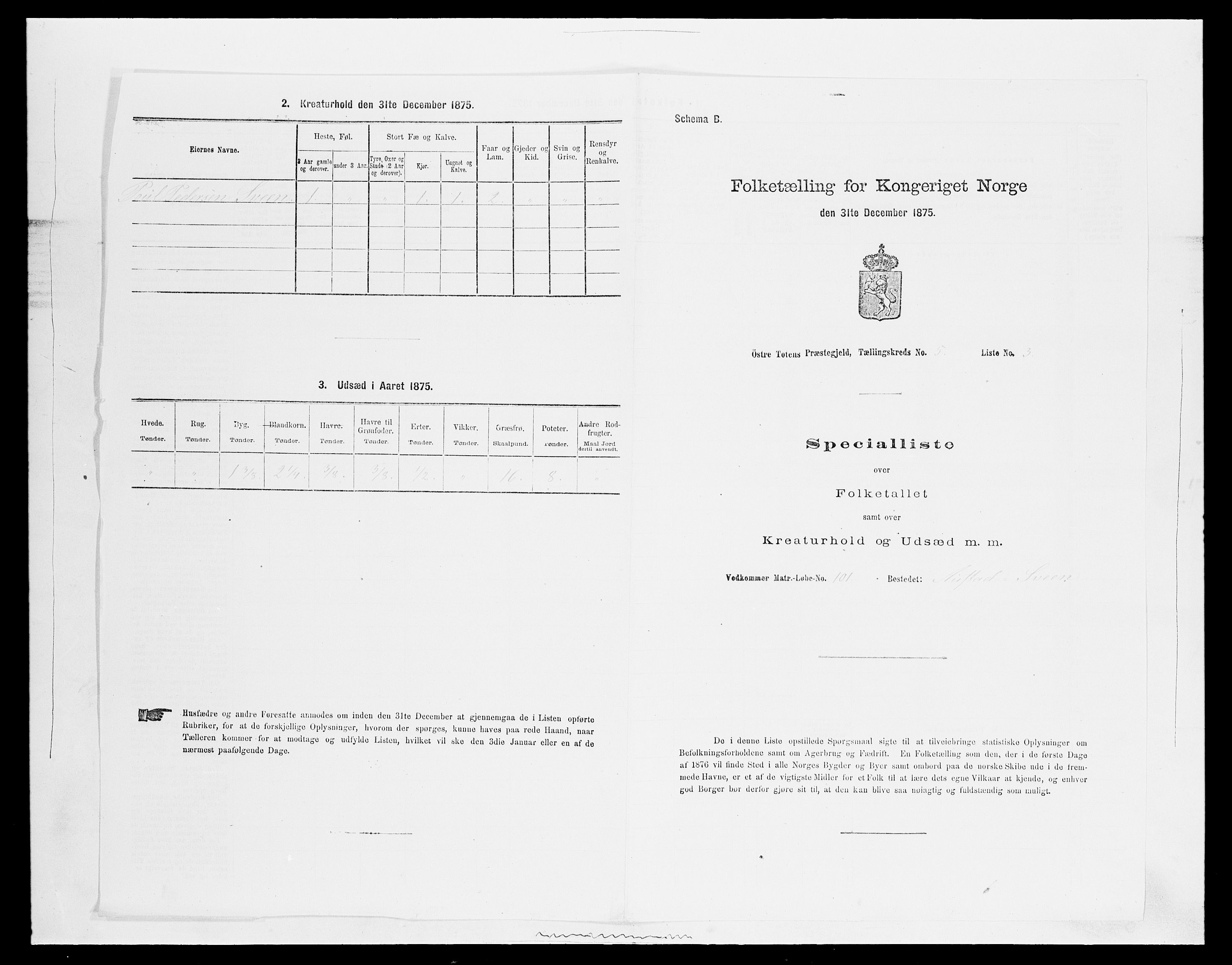 SAH, Folketelling 1875 for 0528P Østre Toten prestegjeld, 1875, s. 987