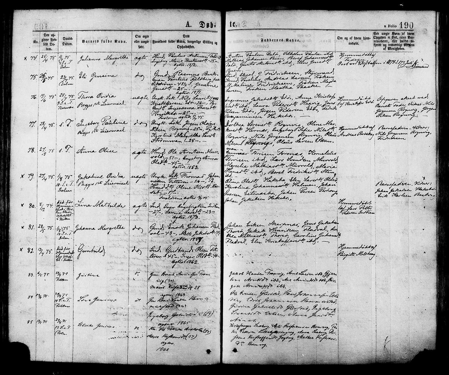 Ministerialprotokoller, klokkerbøker og fødselsregistre - Sør-Trøndelag, AV/SAT-A-1456/634/L0532: Ministerialbok nr. 634A08, 1871-1881, s. 190