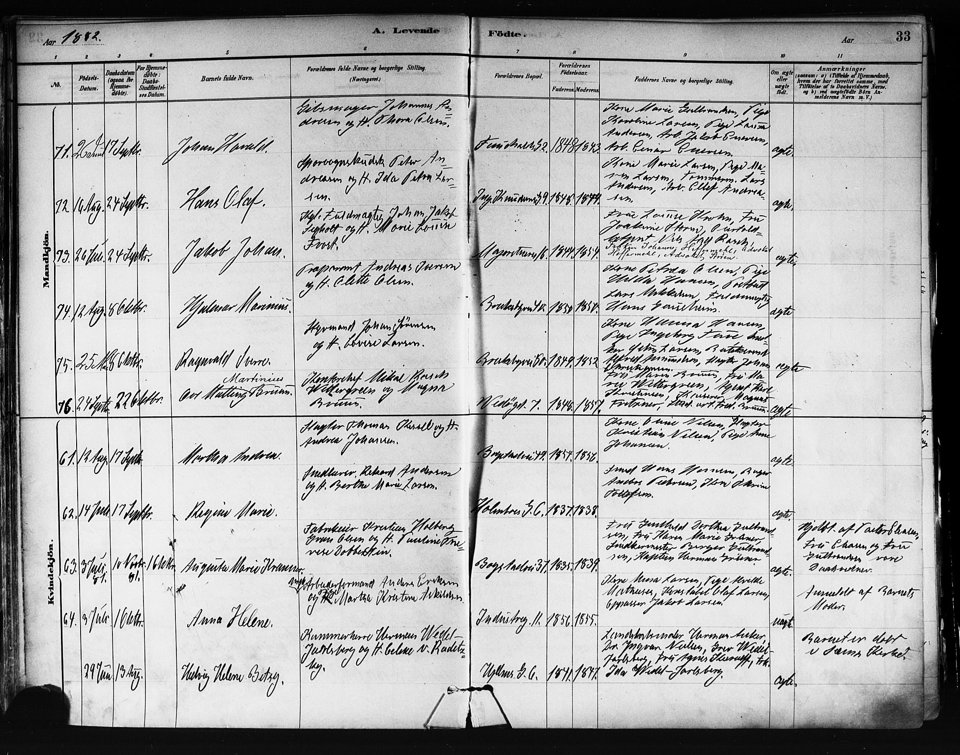 Uranienborg prestekontor Kirkebøker, AV/SAO-A-10877/F/Fa/L0001: Ministerialbok nr. 1, 1880-1895, s. 33