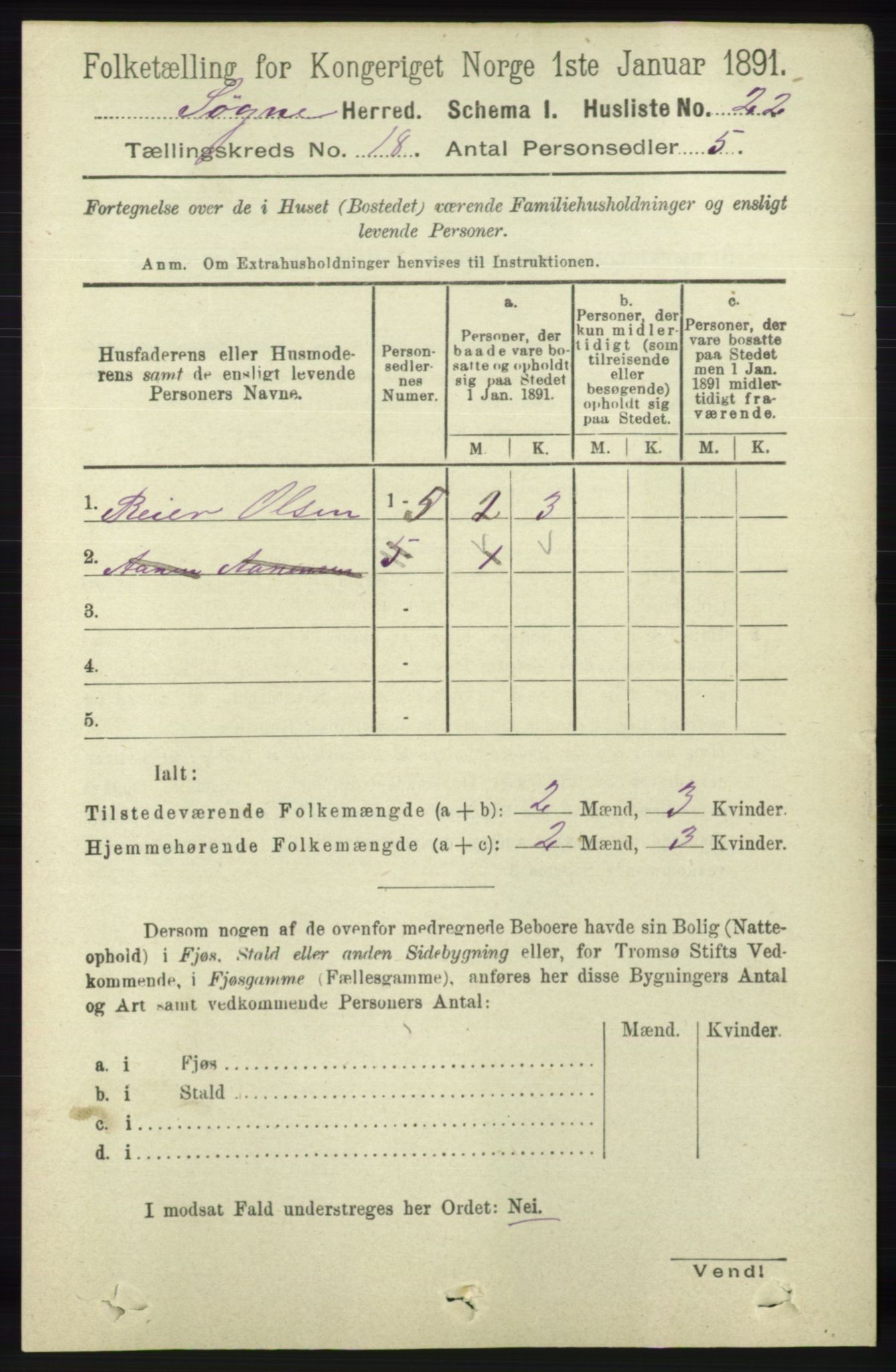 RA, Folketelling 1891 for 1018 Søgne herred, 1891, s. 4724