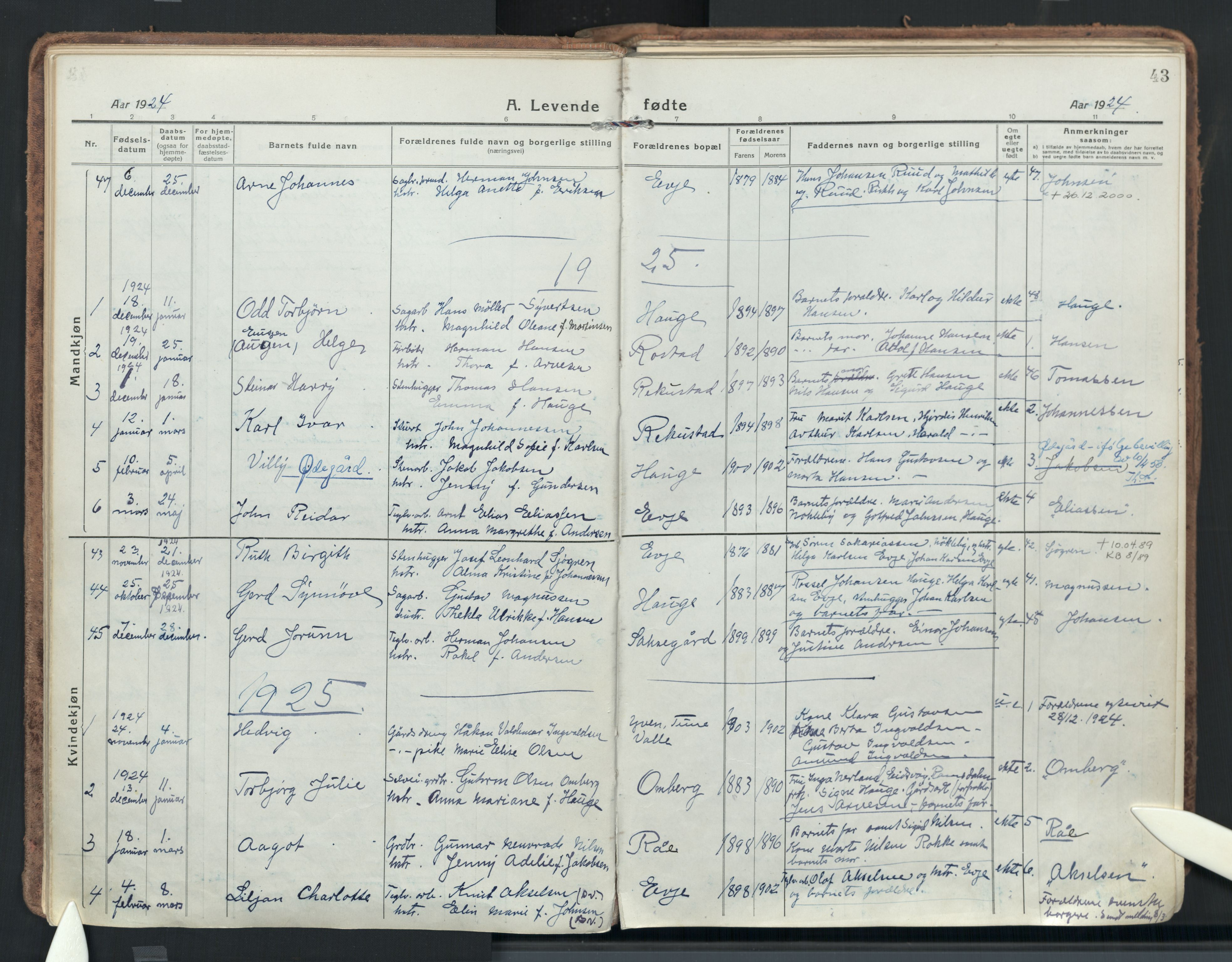 Rolvsøy prestekontor Kirkebøker, AV/SAO-A-2004/F/Fa/L0003: Ministerialbok nr. 3, 1917-1935, s. 43