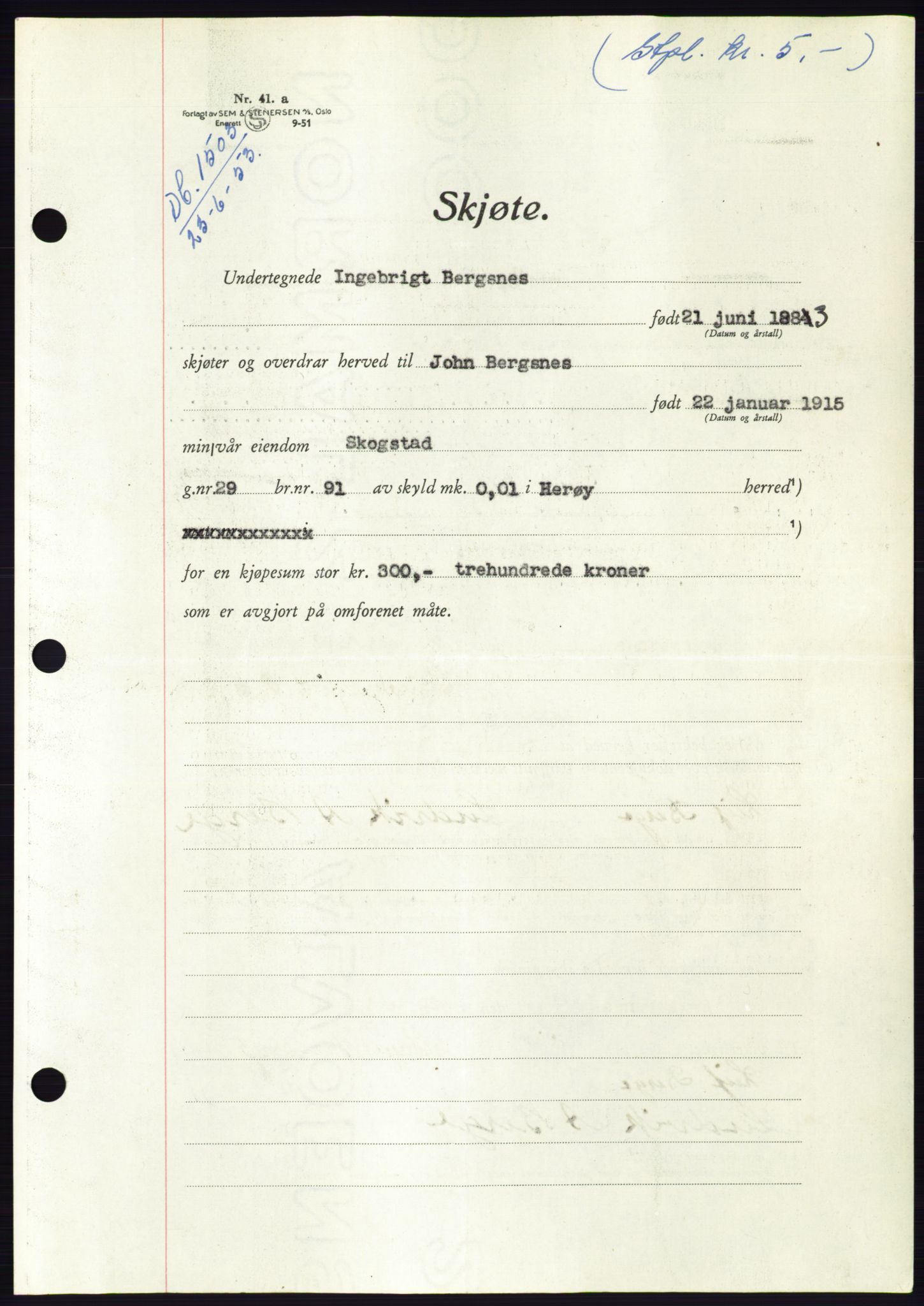 Søre Sunnmøre sorenskriveri, AV/SAT-A-4122/1/2/2C/L0095: Pantebok nr. 21A, 1953-1953, Dagboknr: 1503/1953