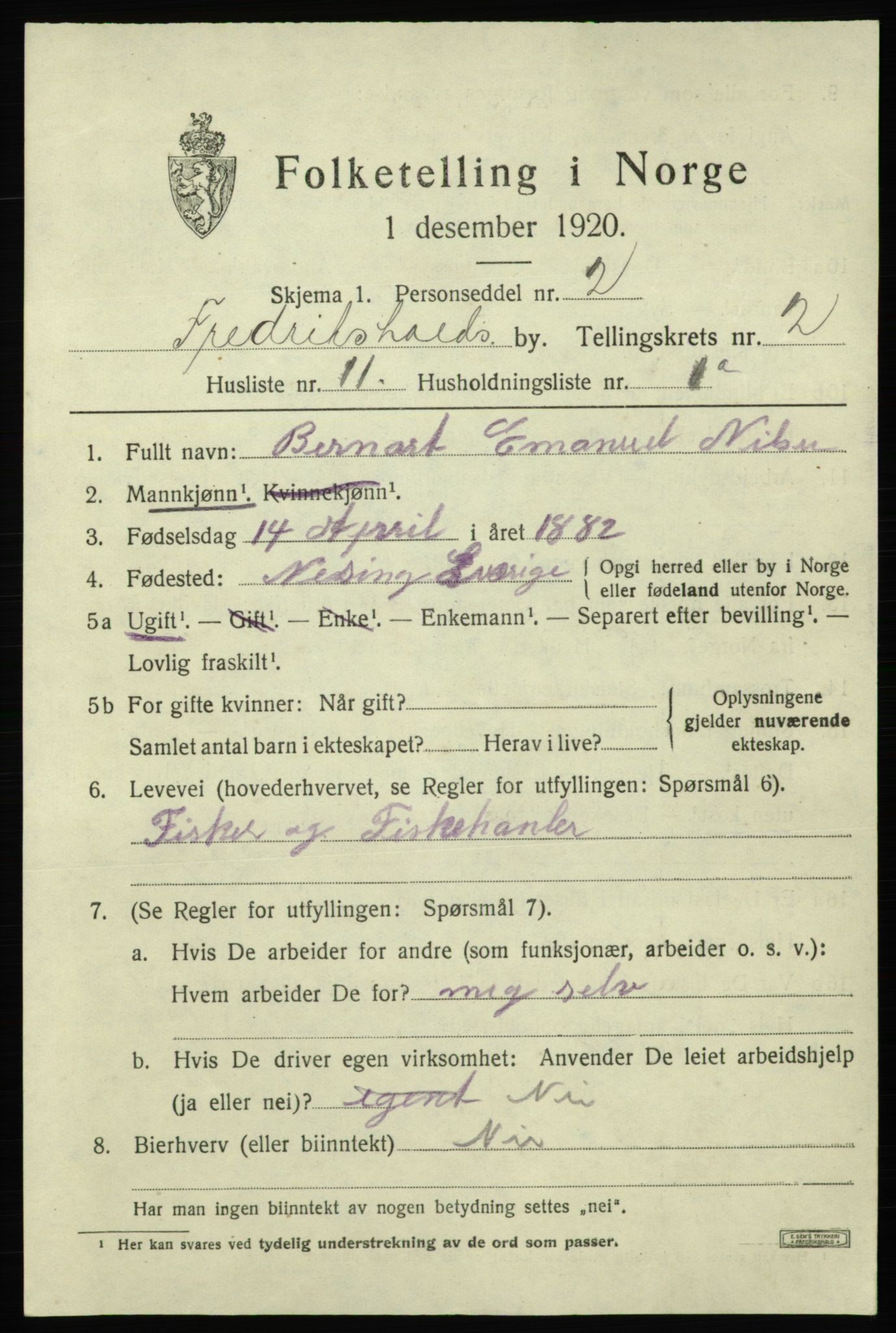 SAO, Folketelling 1920 for 0101 Fredrikshald kjøpstad, 1920, s. 9448