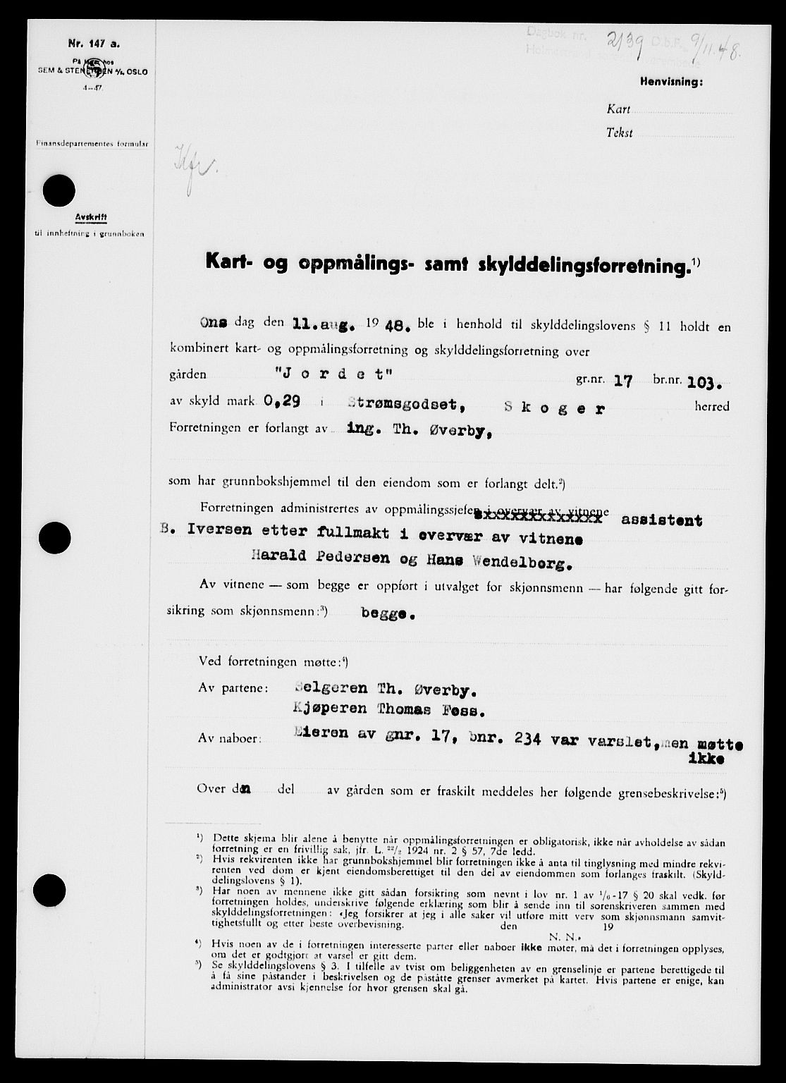 Holmestrand sorenskriveri, SAKO/A-67/G/Ga/Gaa/L0065: Pantebok nr. A-65, 1948-1949, Dagboknr: 2139/1948