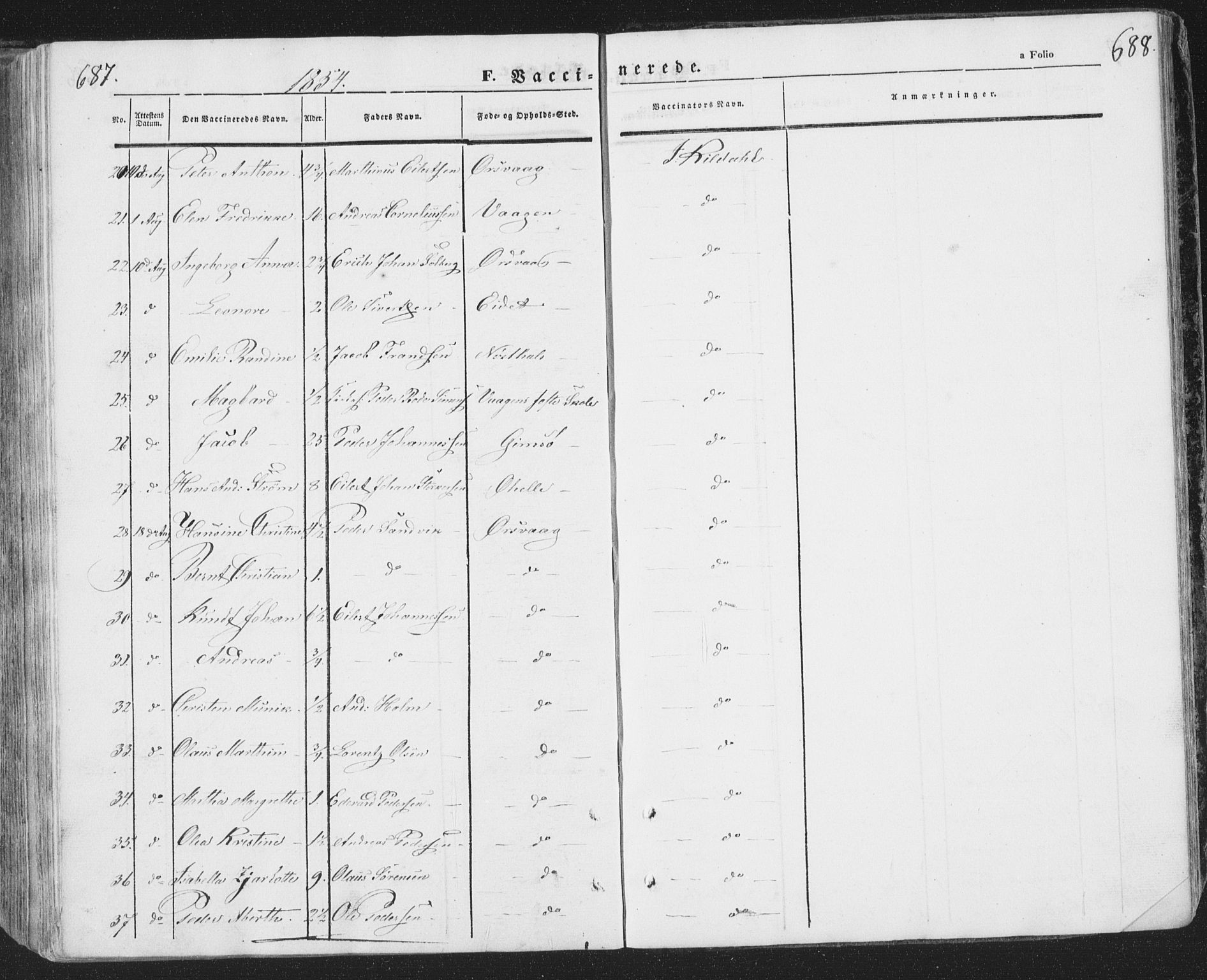 Ministerialprotokoller, klokkerbøker og fødselsregistre - Nordland, SAT/A-1459/874/L1072: Klokkerbok nr. 874C01, 1843-1859, s. 687-688