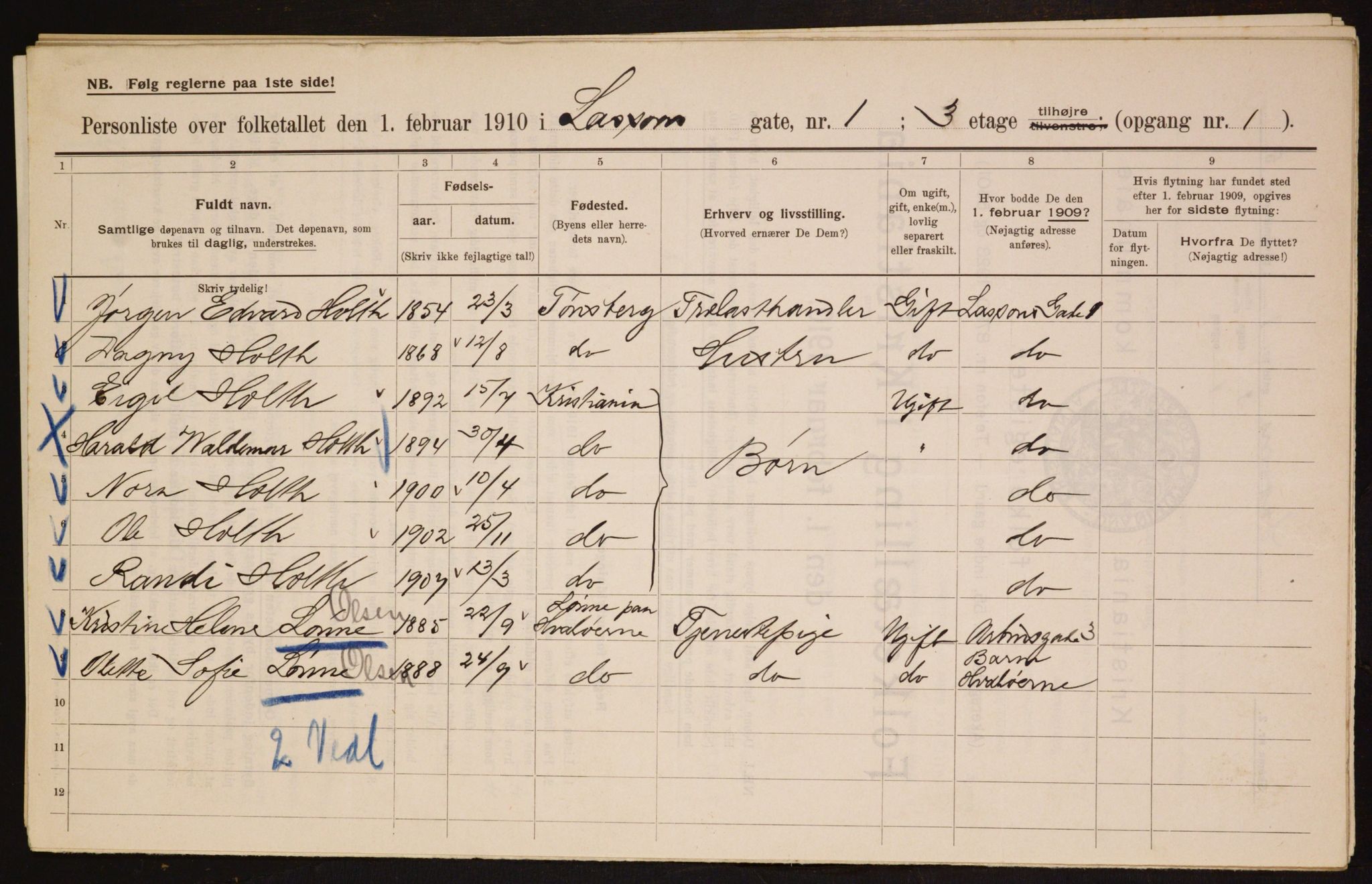 OBA, Kommunal folketelling 1.2.1910 for Kristiania, 1910, s. 55267