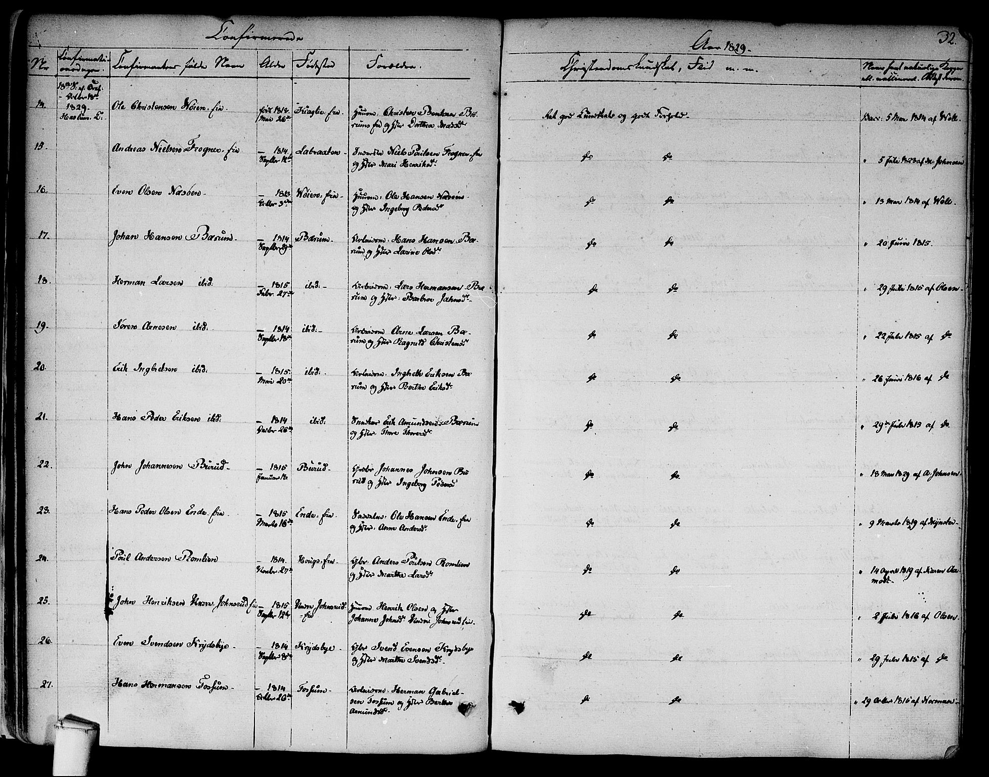 Asker prestekontor Kirkebøker, SAO/A-10256a/F/Fa/L0009: Ministerialbok nr. I 9, 1825-1878, s. 32