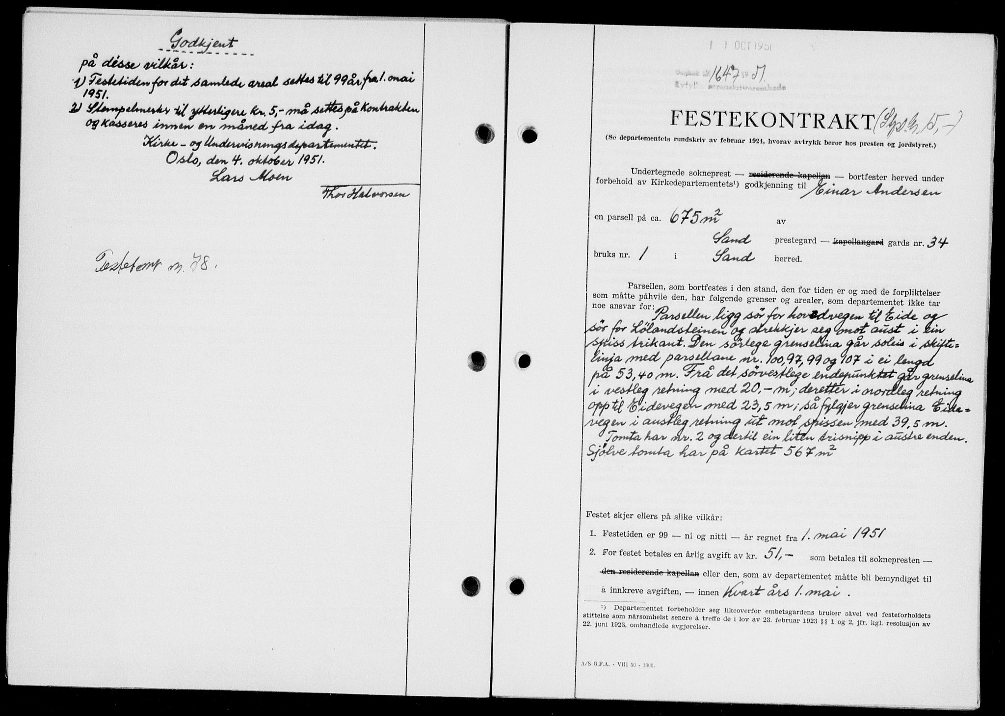 Ryfylke tingrett, SAST/A-100055/001/II/IIB/L0114: Pantebok nr. 93, 1951-1951, Dagboknr: 1647/1951