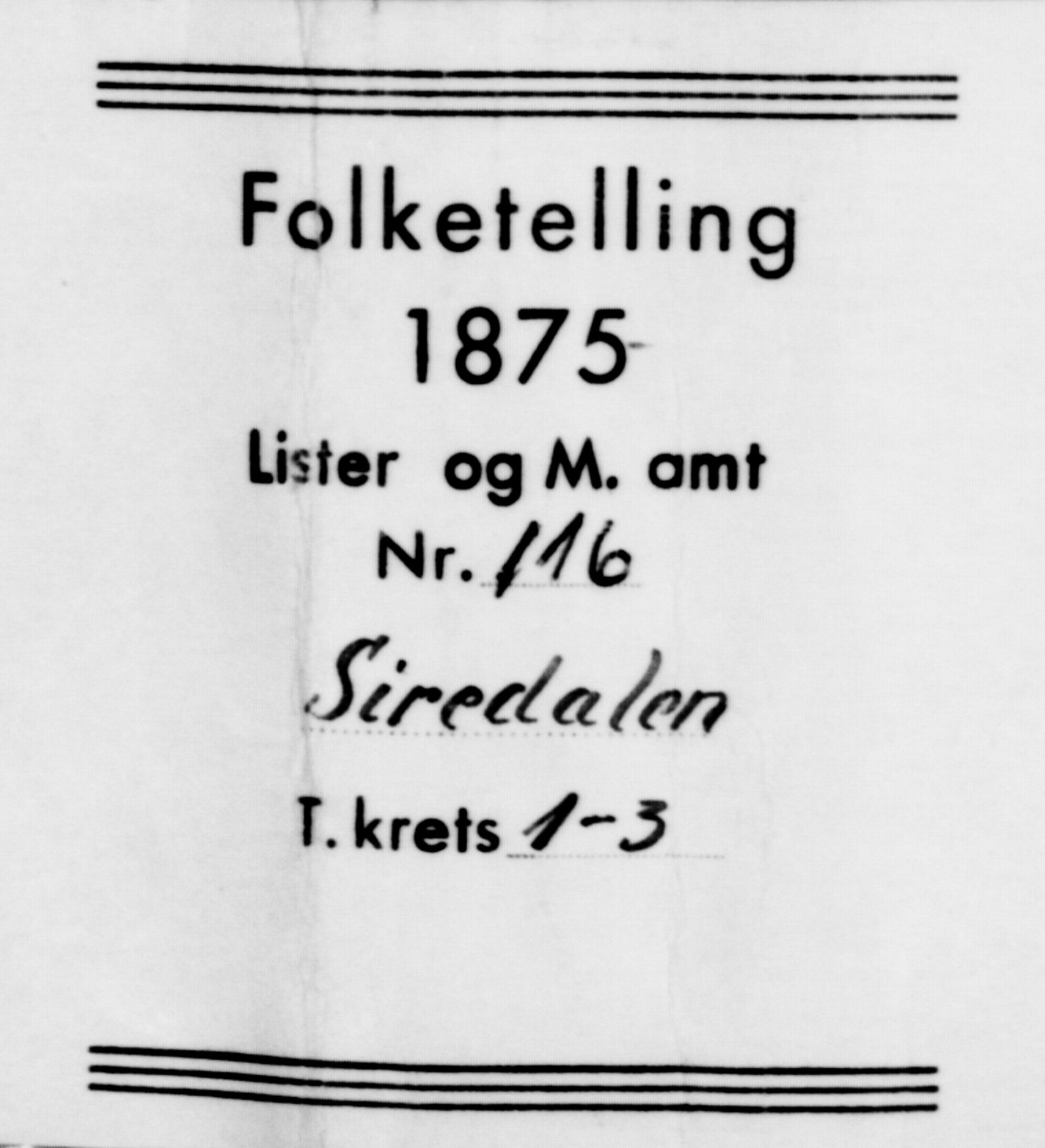 SAK, Folketelling 1875 for 1046P Sirdal prestegjeld, 1875, s. 38