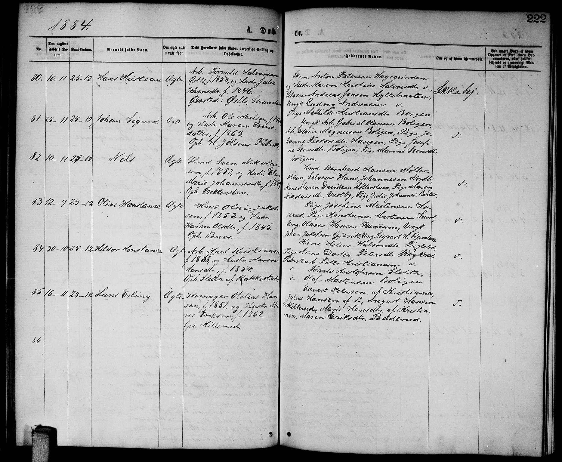 Enebakk prestekontor Kirkebøker, AV/SAO-A-10171c/G/Ga/L0005: Klokkerbok nr. I 5, 1867-1888, s. 222