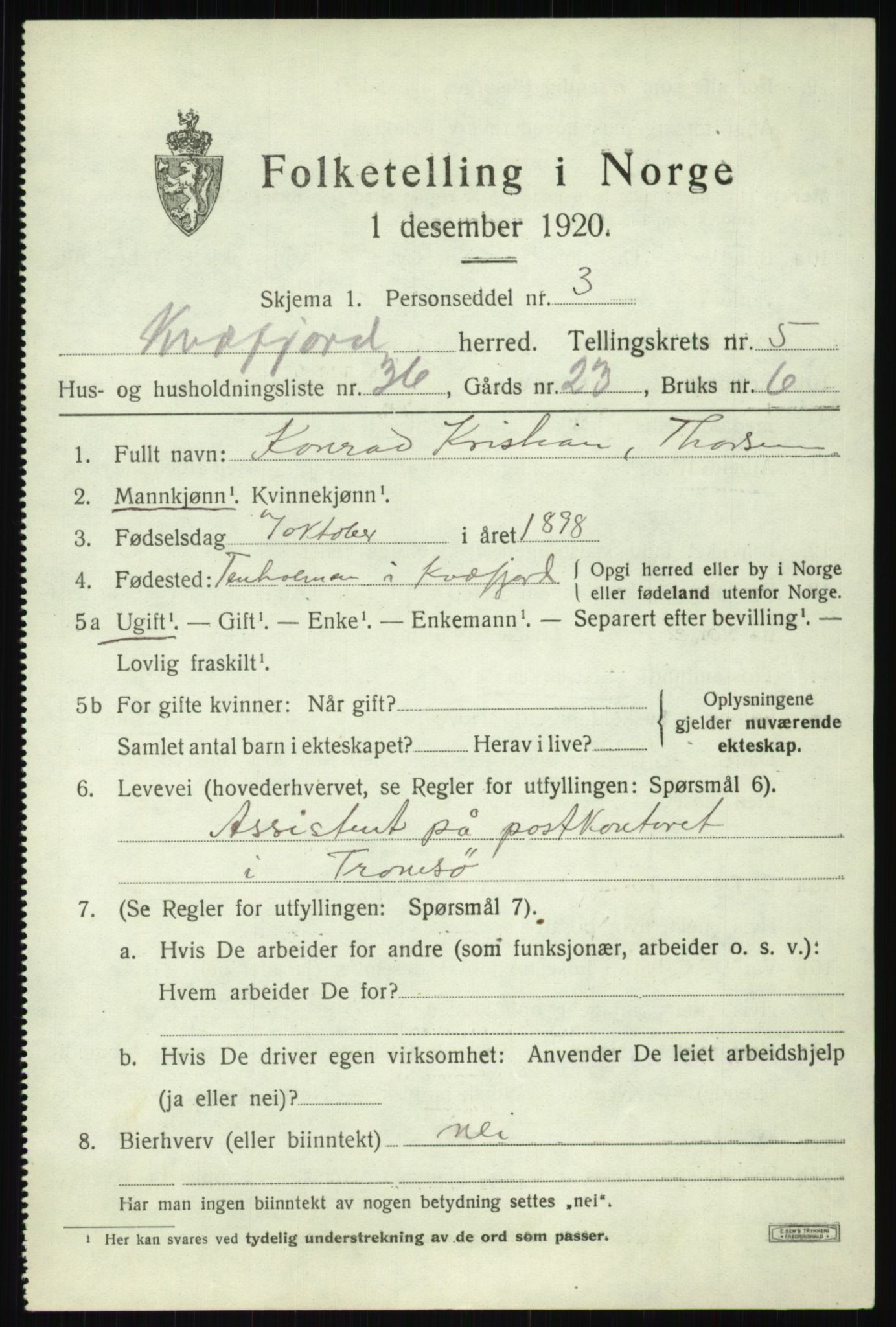 SATØ, Folketelling 1920 for 1911 Kvæfjord herred, 1920, s. 3067