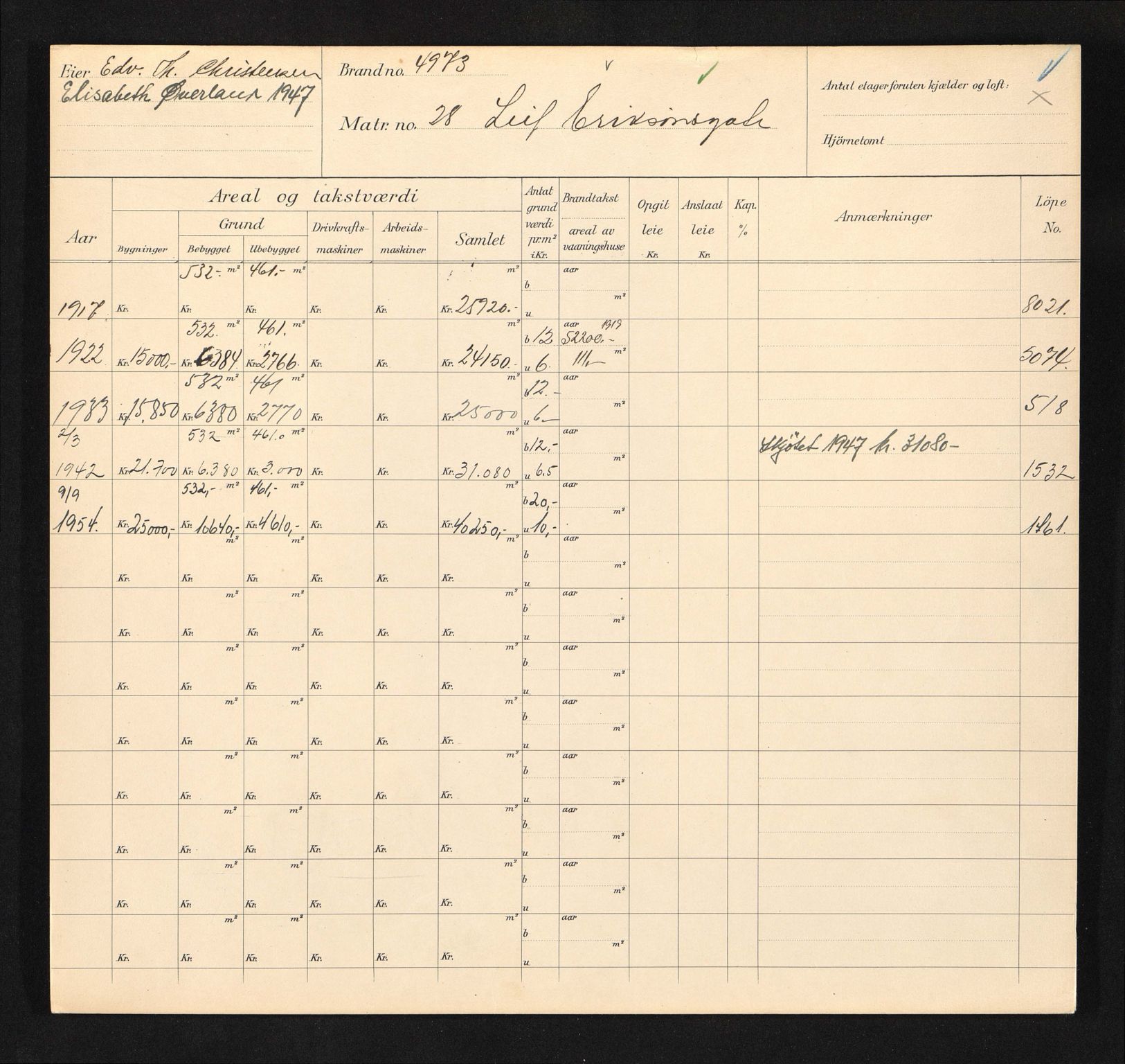 Stavanger kommune. Skattetakstvesenet, BYST/A-0440/F/Fa/Faa/L0028/0004: Skattetakstkort / Leiv Eriksons gate 24 - Leigvollsgata - Leikebakken - Leiv Leas vei 11