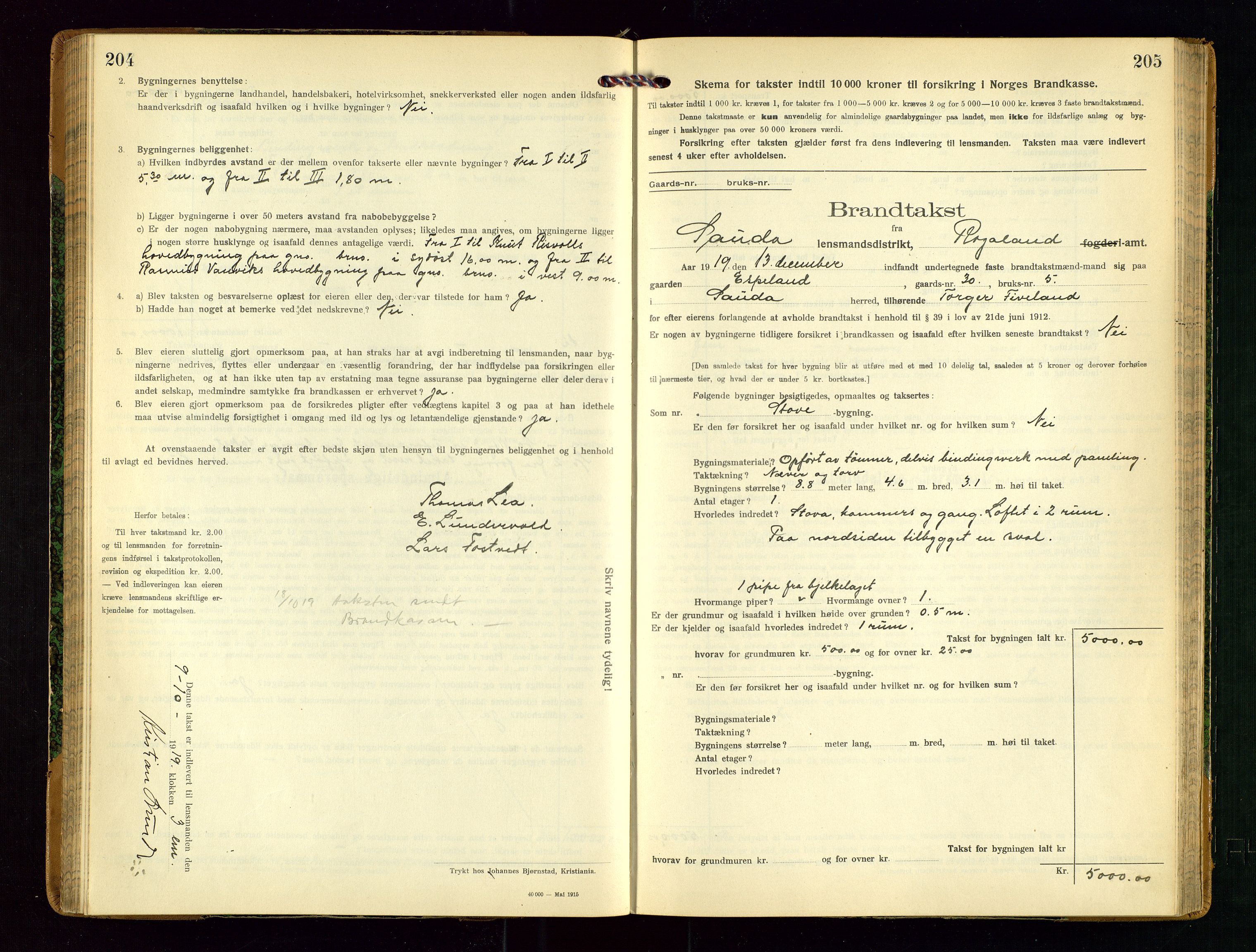 Sauda lensmannskontor, AV/SAST-A-100177/Gob/L0002: Branntakstprotokoll - skjematakst, 1916-1928, s. 204-205