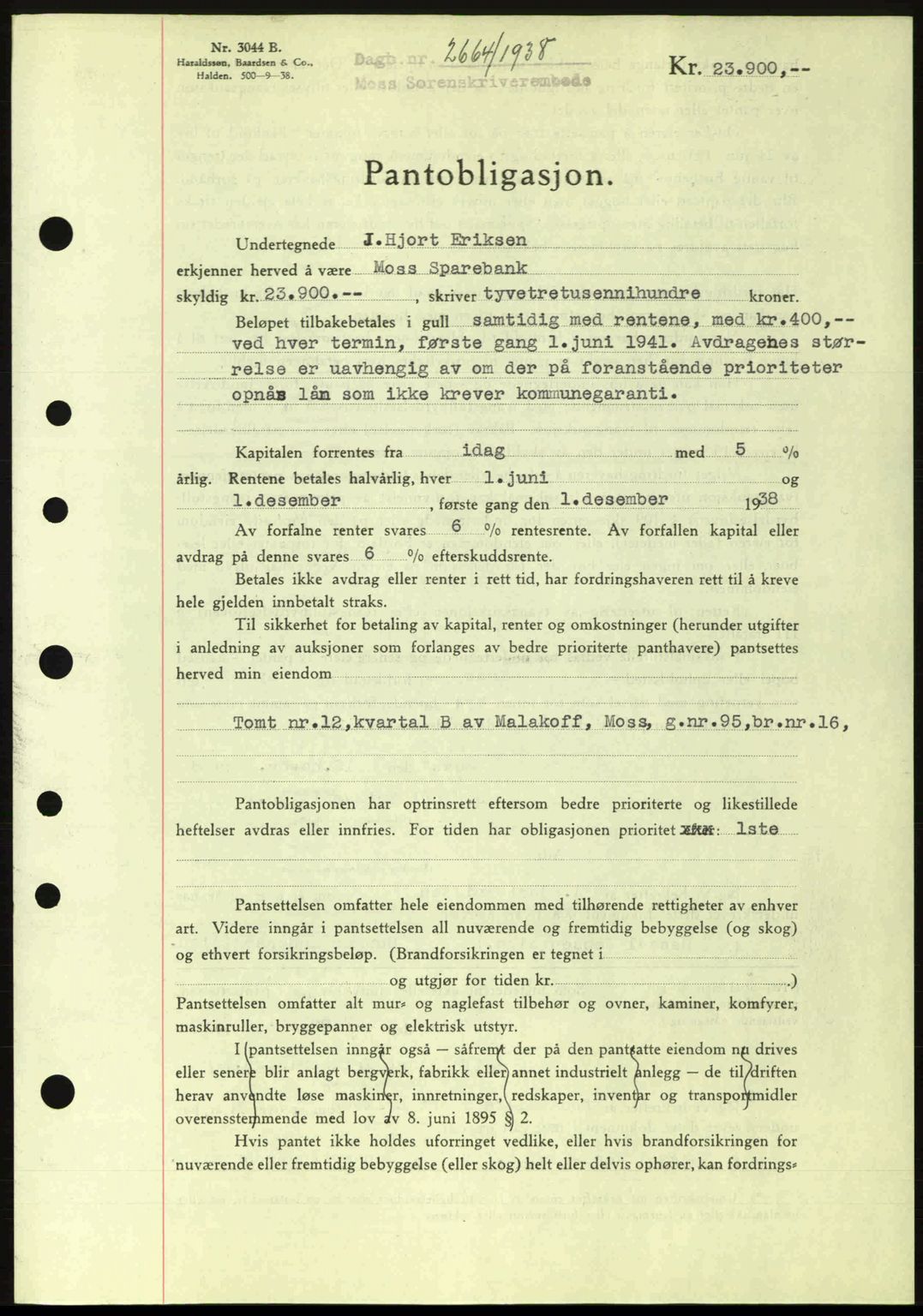 Moss sorenskriveri, SAO/A-10168: Pantebok nr. B6, 1938-1938, Dagboknr: 2664/1938