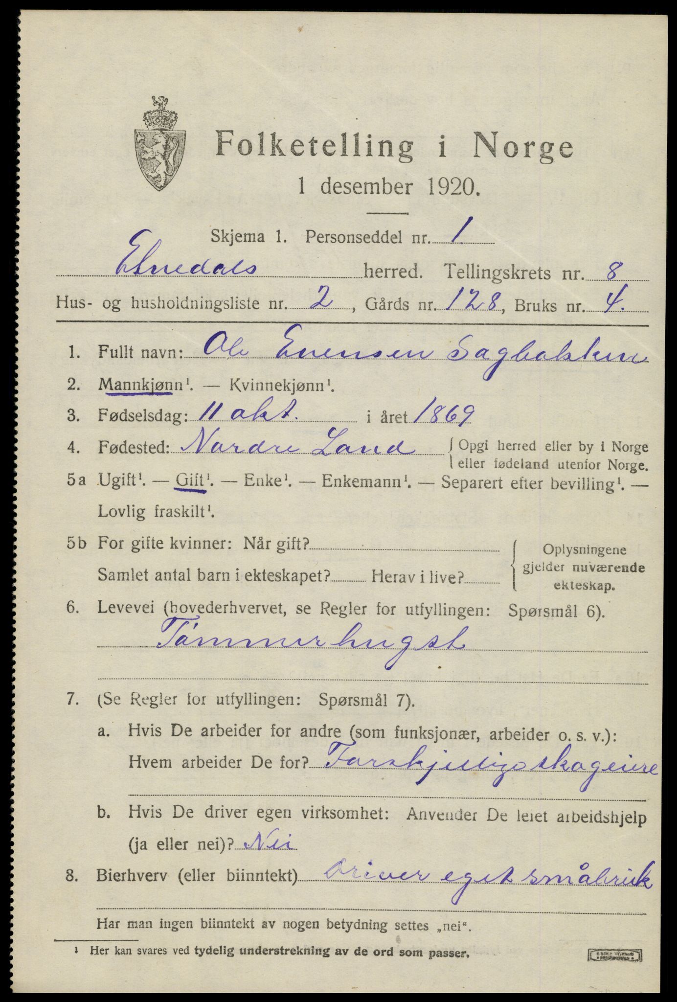 SAH, Folketelling 1920 for 0541 Etnedal herred, 1920, s. 3516