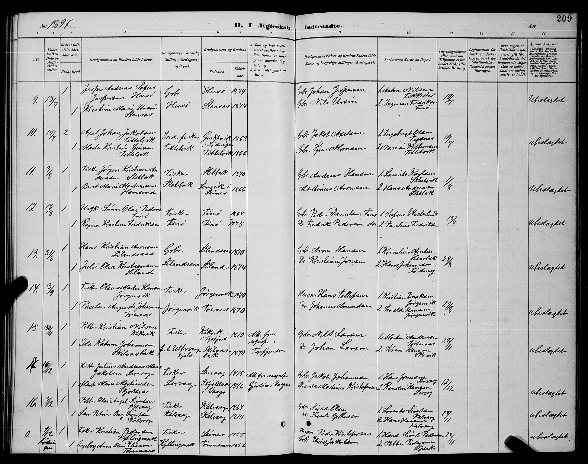 Ministerialprotokoller, klokkerbøker og fødselsregistre - Nordland, SAT/A-1459/859/L0859: Klokkerbok nr. 859C05, 1887-1898, s. 209