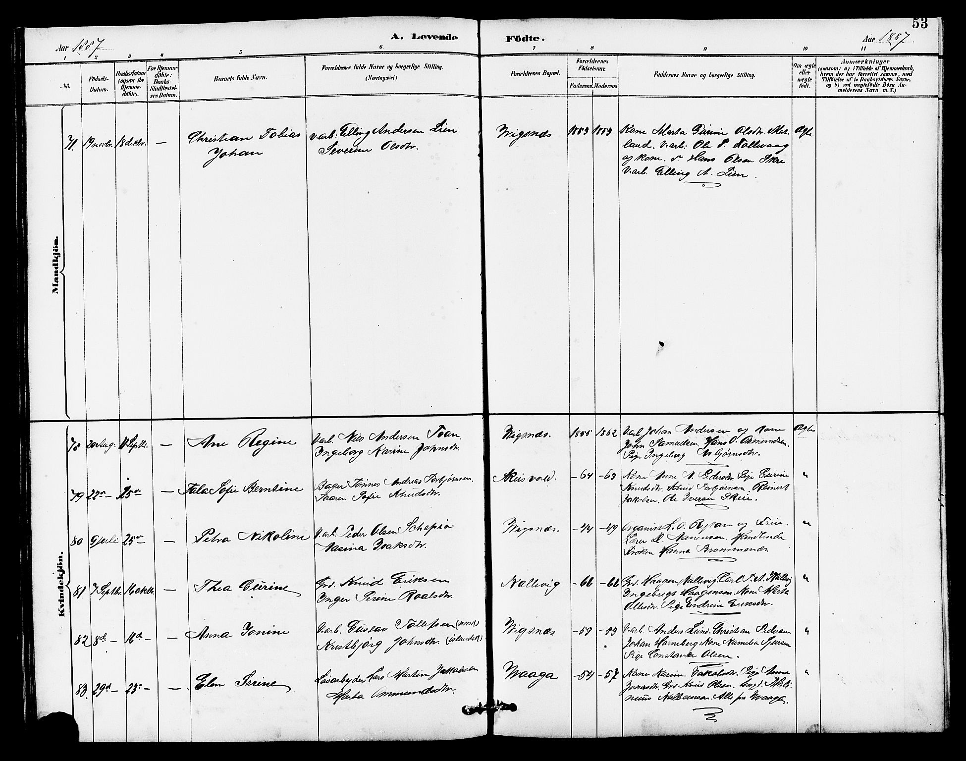 Avaldsnes sokneprestkontor, AV/SAST-A -101851/H/Ha/Hab/L0007: Klokkerbok nr. B 7, 1885-1909, s. 53