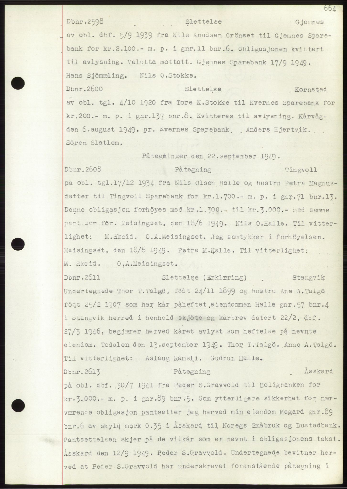 Nordmøre sorenskriveri, SAT/A-4132/1/2/2Ca: Pantebok nr. C82b, 1946-1951, Dagboknr: 2598/1949