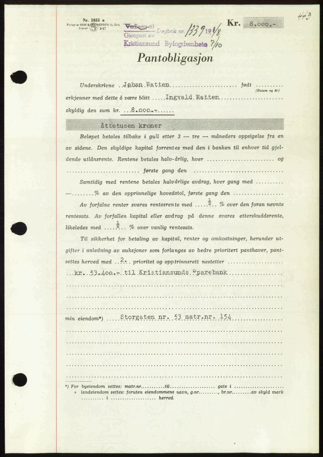 Kristiansund byfogd, AV/SAT-A-4587/A/27: Pantebok nr. 44, 1947-1948, Dagboknr: 1339/1948